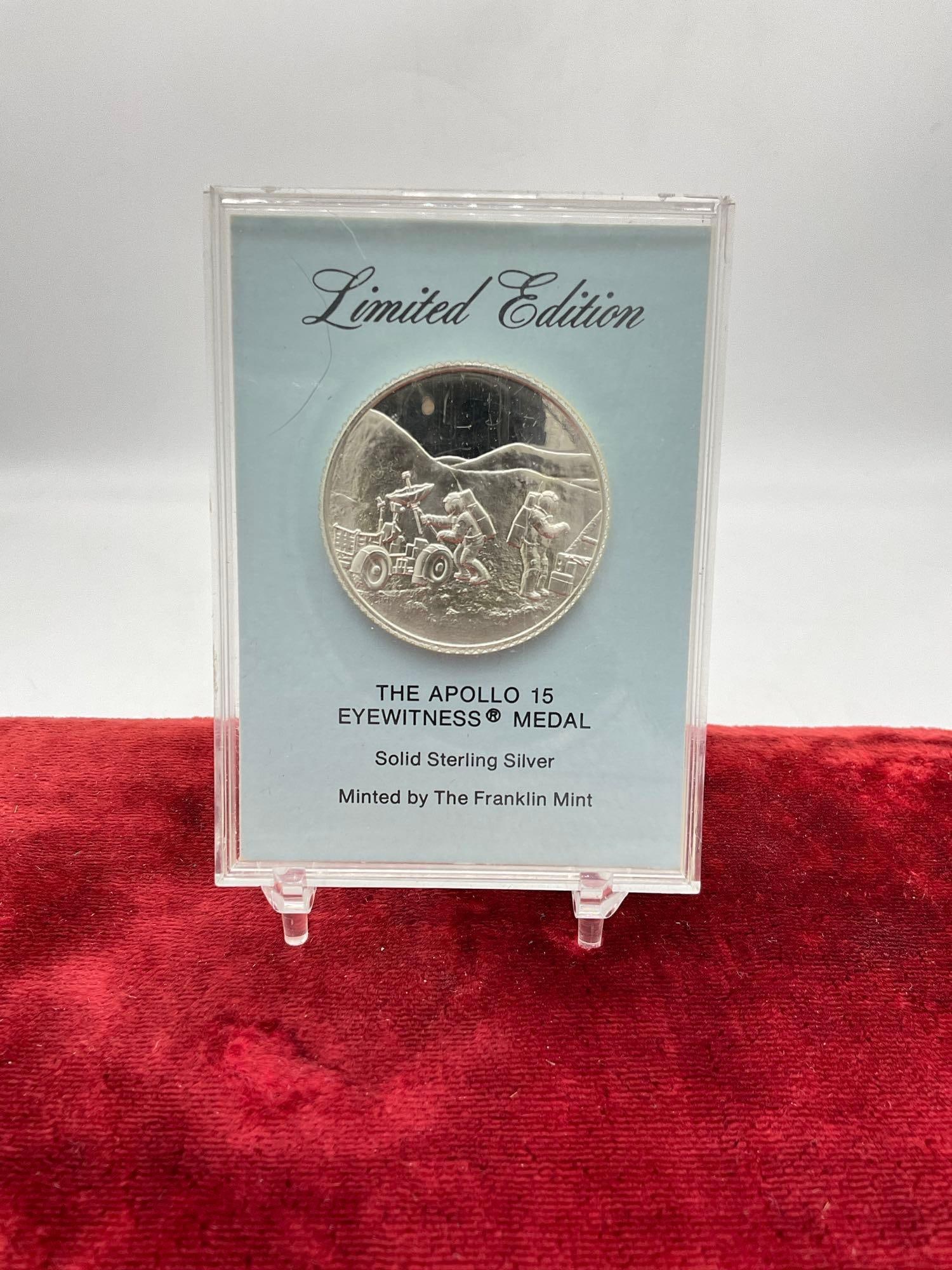 1971 Franklin Mint .925 Sterling silver The Apollo 15 Eyewitness Medal 26 Grams (1 of 3)