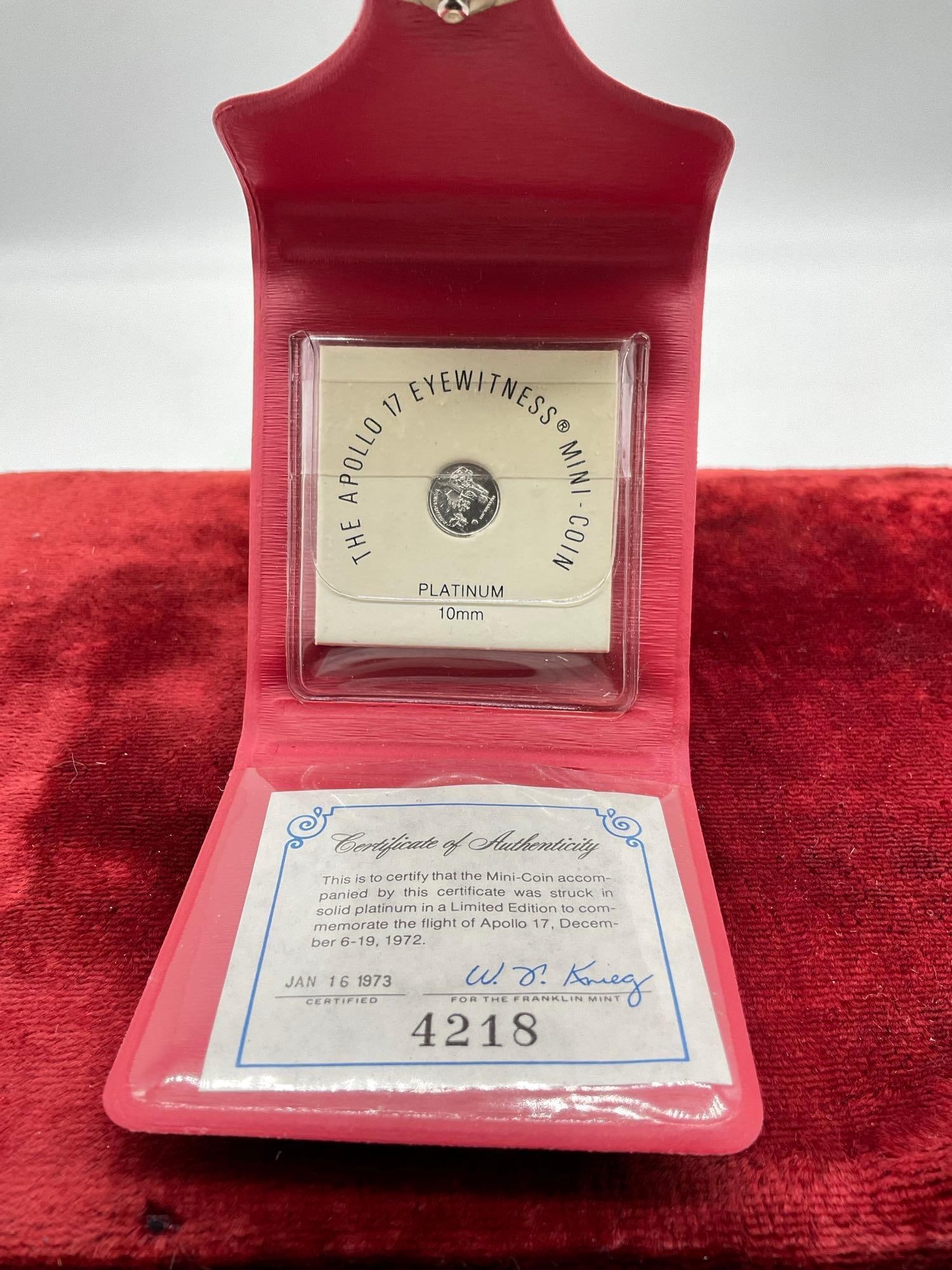 1972 Franklin Mint Apollo 17 Eyewitness mini-coin1.3-gram platinum coin / Final Moon Mission (1 of 2)