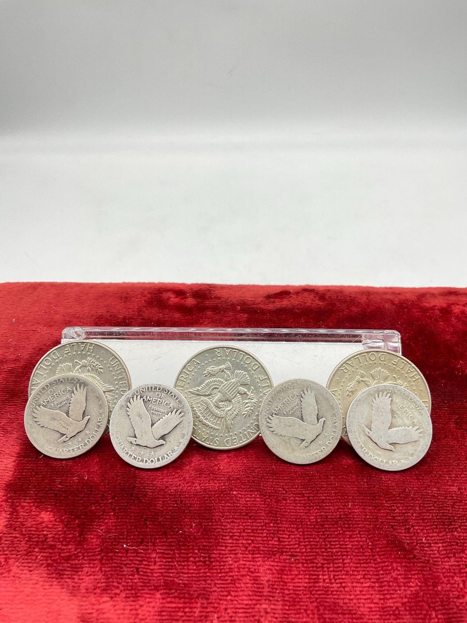 3x 1964 Silver Kennedy Half Dollars & 4 x Silver Standing Liberty Quarter 3 with worn off dates - 4