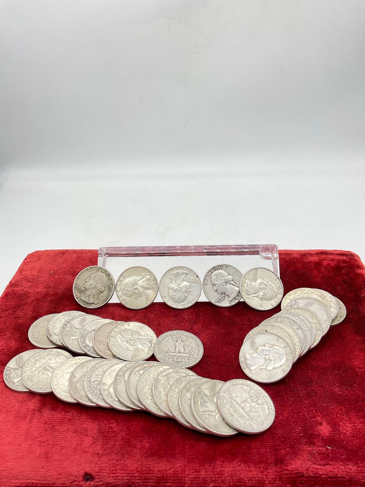 collection of 40 x Silver Washington Quarters mixed dates & mint marks (1 of 6)