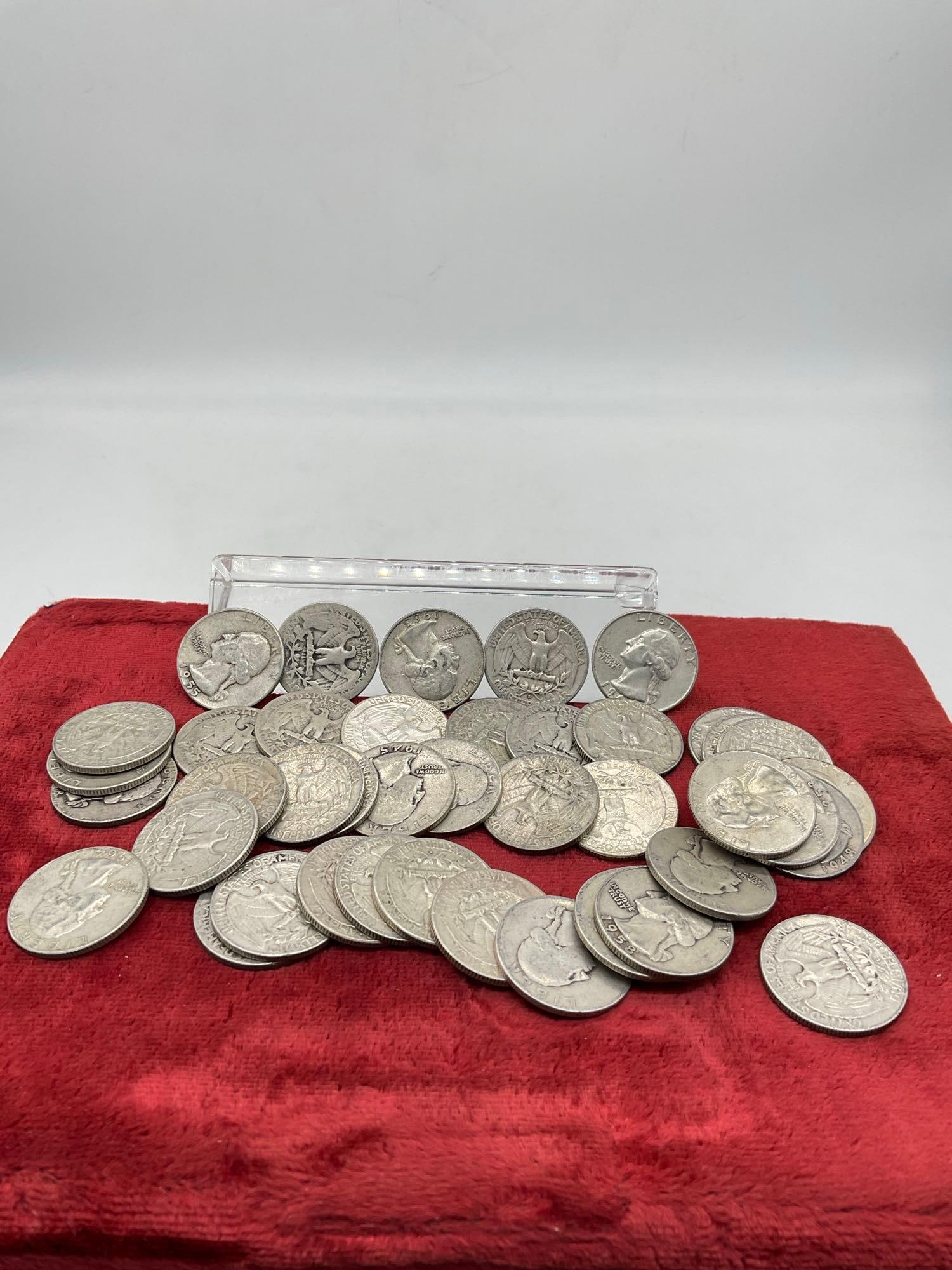 collection of 40 x Silver Washington Quarters mixed dates & mint marks: c-5180 