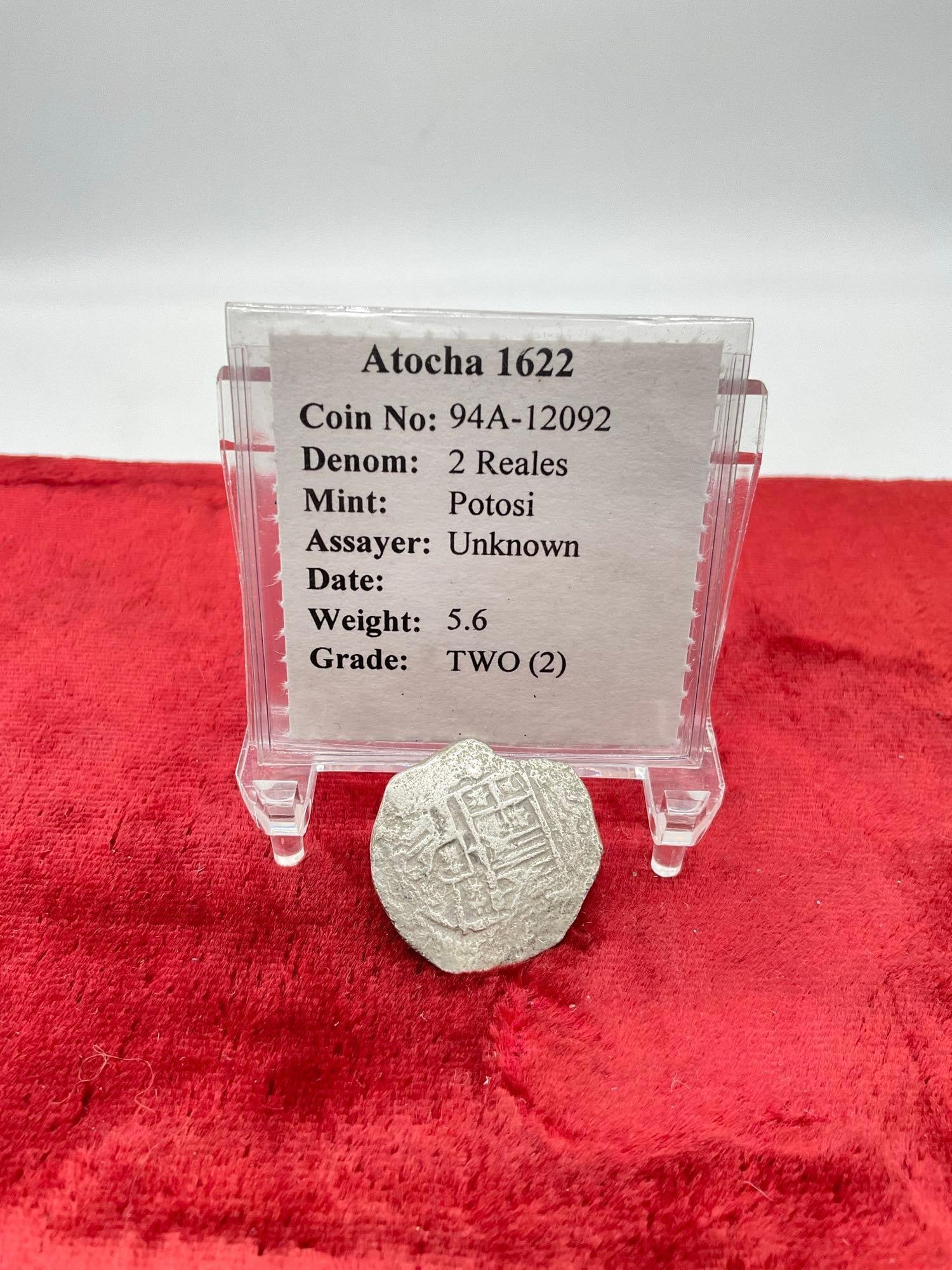 Antique Rare Solid Silver 2 Reales recovered form the1662 Nuestra Senora De Atocha Ship wreck coin (1 of 2)