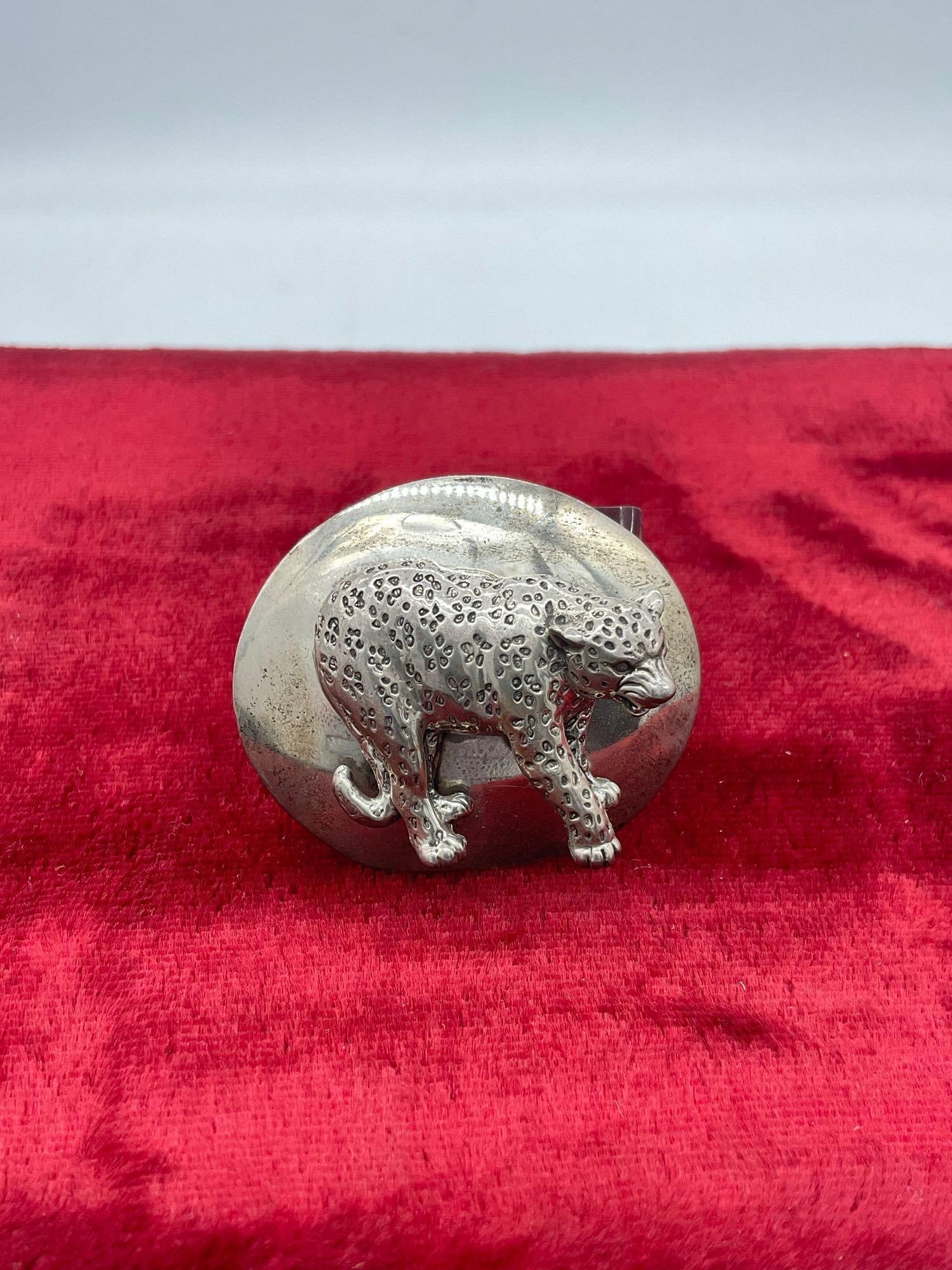 1982 rare sterling silver spotted leopard Carol Felley woman's belt buckle (1 of 5)