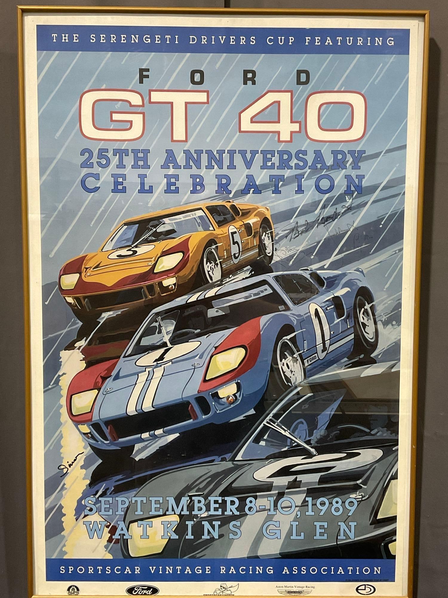 Framed Signed Ford GT Victory 25th Anniv. poster 37 x 25 in, 4 signatures (1 of 8)