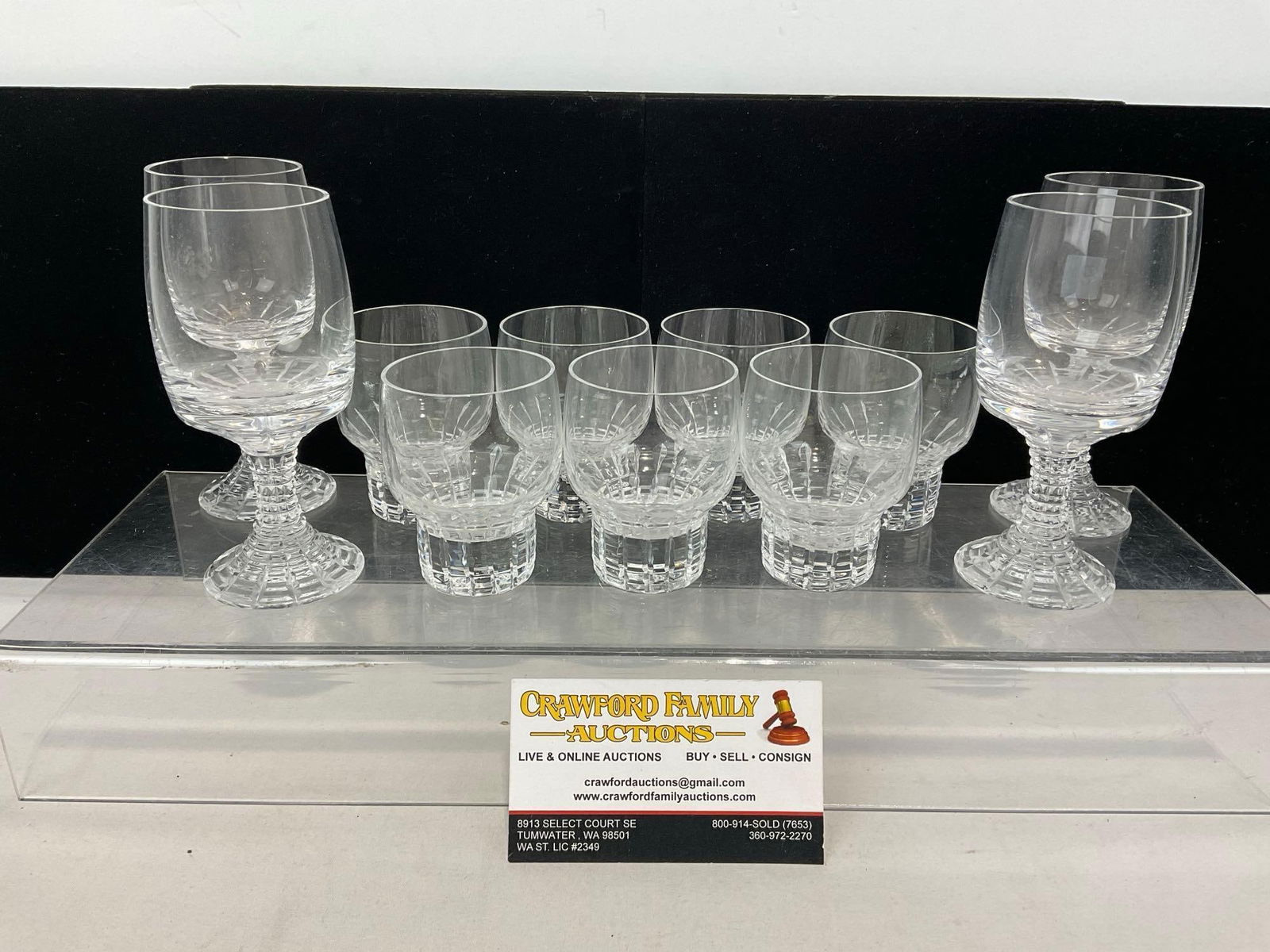 Vintage 1970s Rosenthal Crystal 4 Port Wine Goblets & 7 Shot Glasses, Polaris pattern: Appears to be in good shape. The piece measures approx 6h x 10w x 6d inches. See pics. E-5380