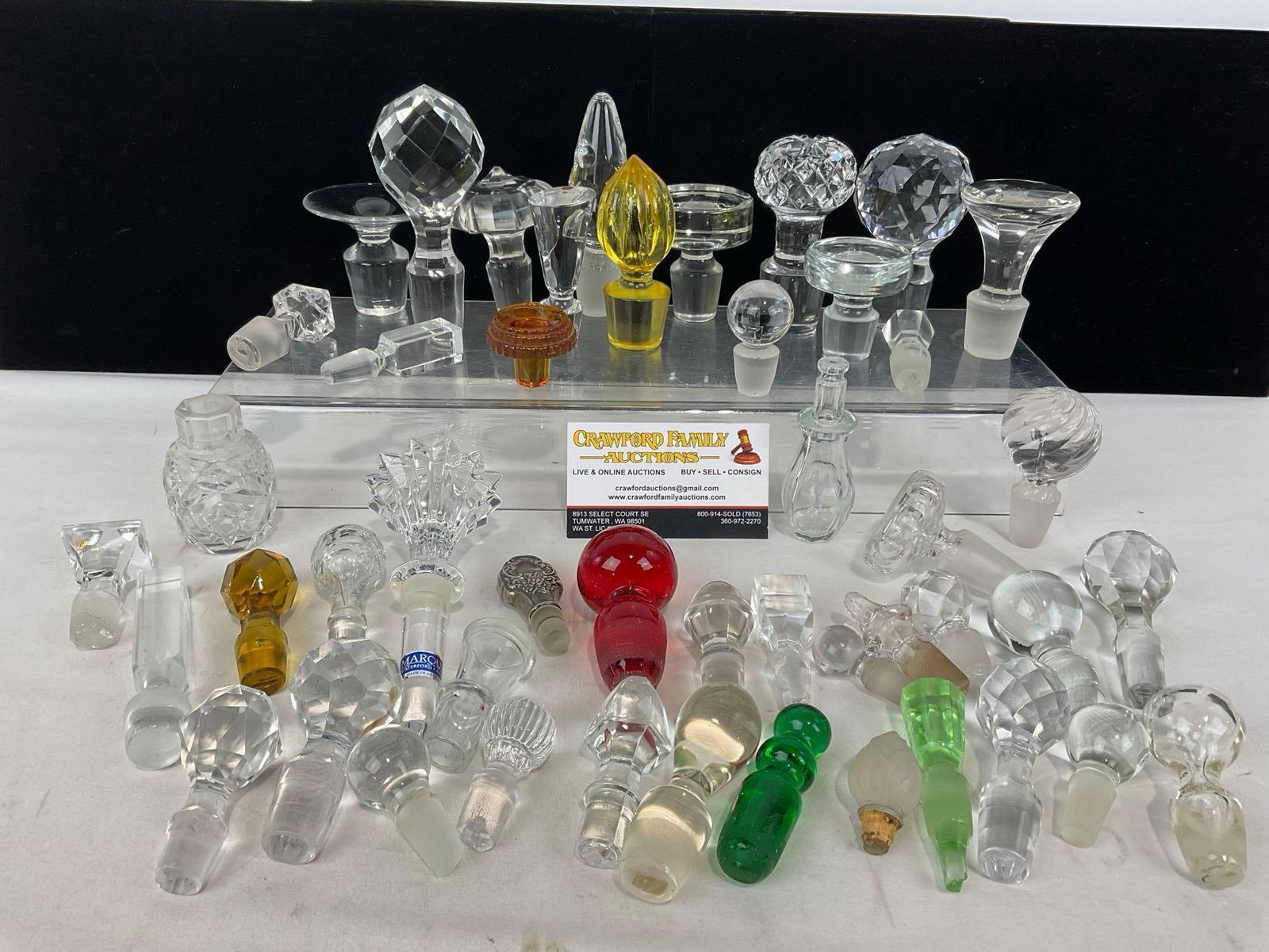 Large Assortment of Bottle/Decanter Stoppers, Crystal, Cut Glass, Dyed Glass & more, approx 48-50... (1 of 5)