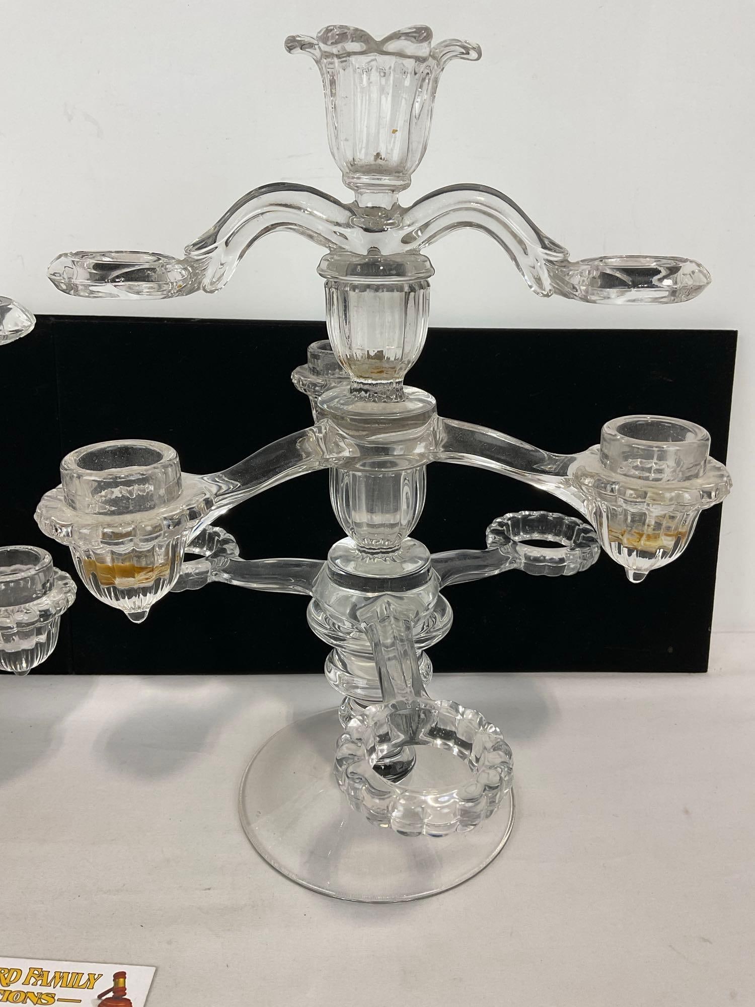 Pair of Antique Cambridge Epergnes, 8 arms each, Crystal Stackable modular pieces - 3