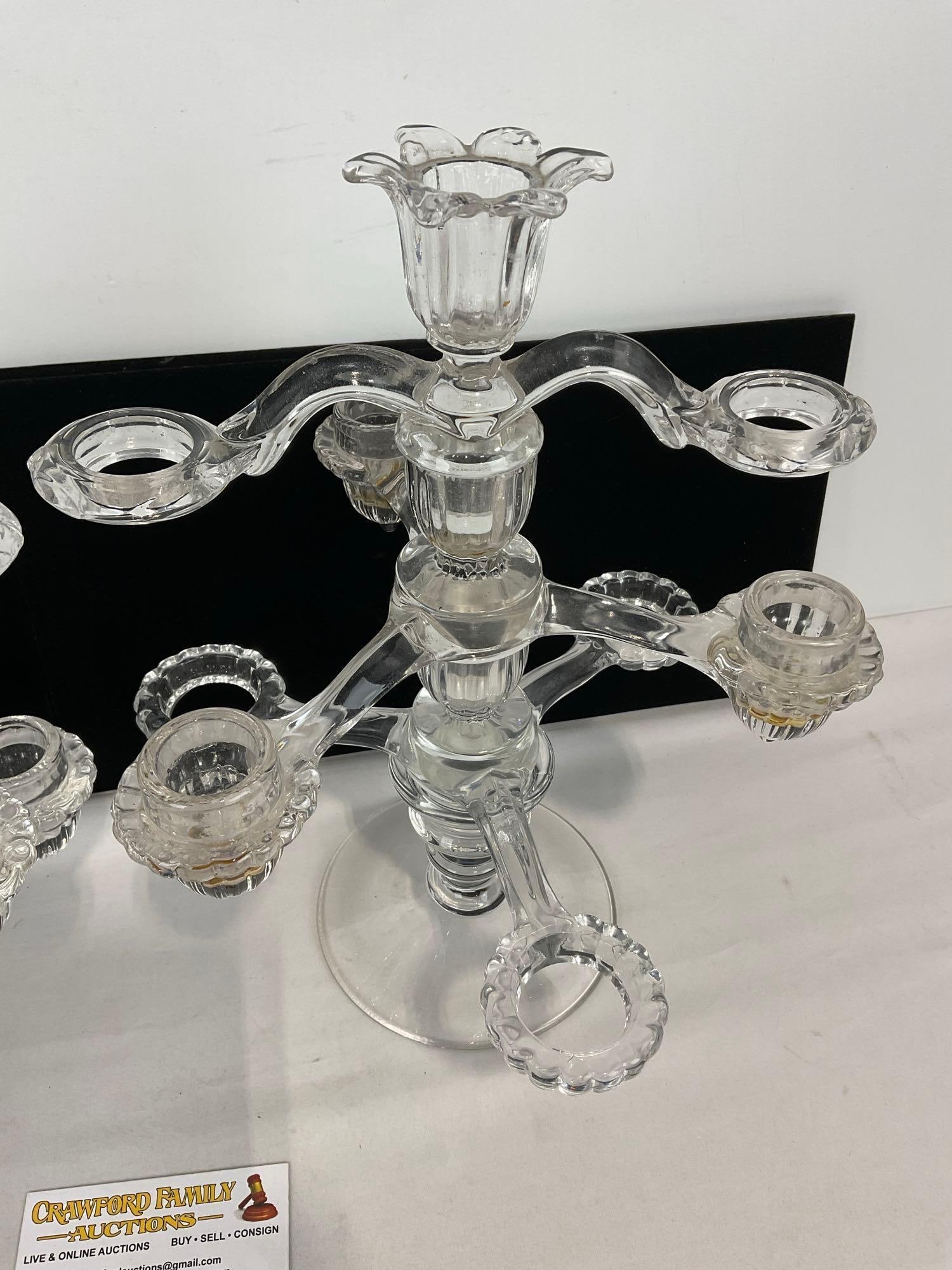 Pair of Antique Cambridge Epergnes, 8 arms each, Crystal Stackable modular pieces - 5