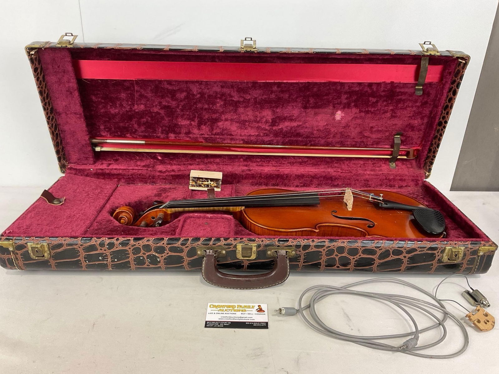 Vintage 1964 Violin made in West Germany, in faux alligator Case, 6h x 31w x 12d inches (1 of 9)