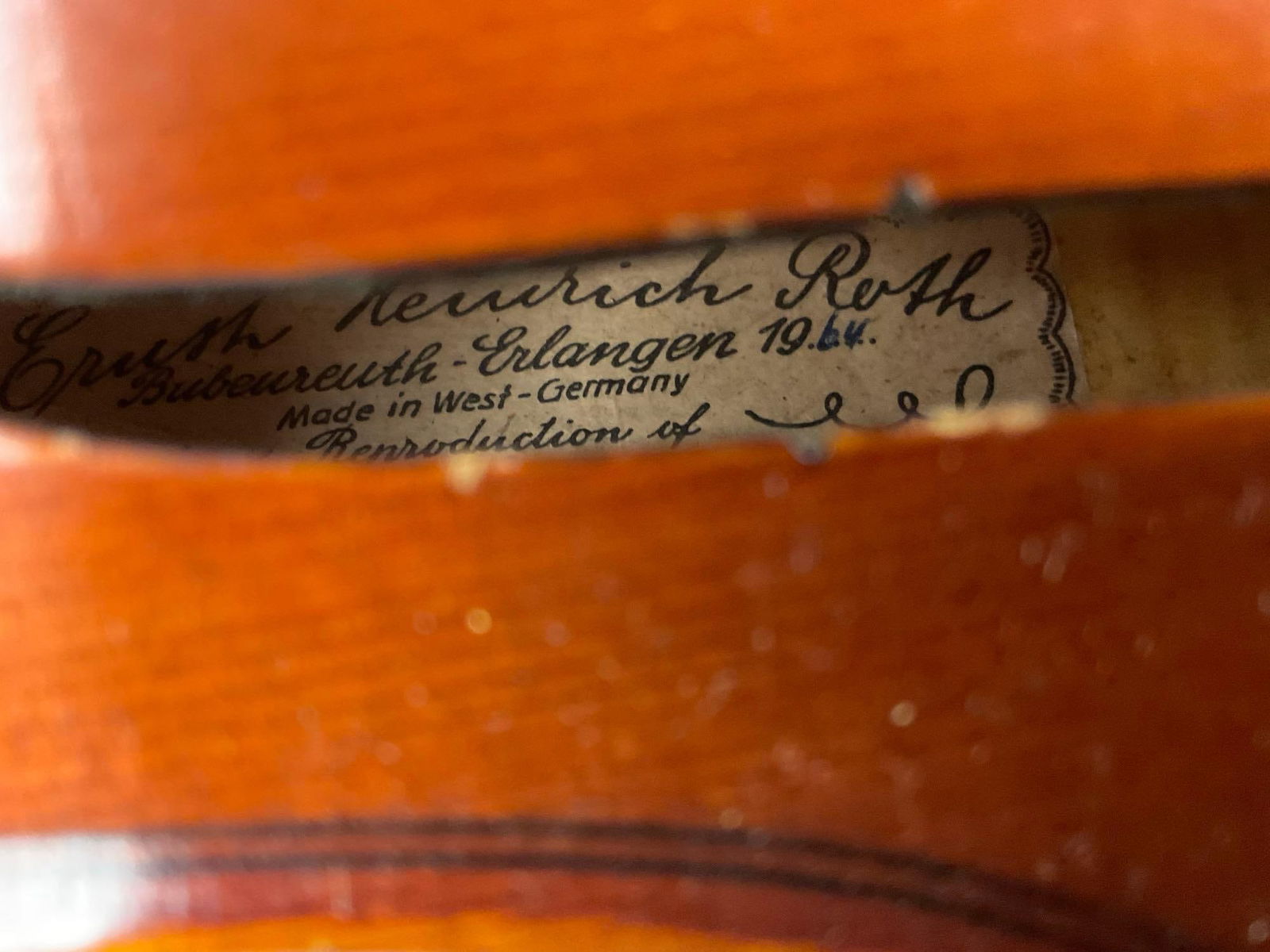 Vintage 1964 Ernst Heinrich Roth Violin made in West Germany, in faux alligator Case See pics - 3