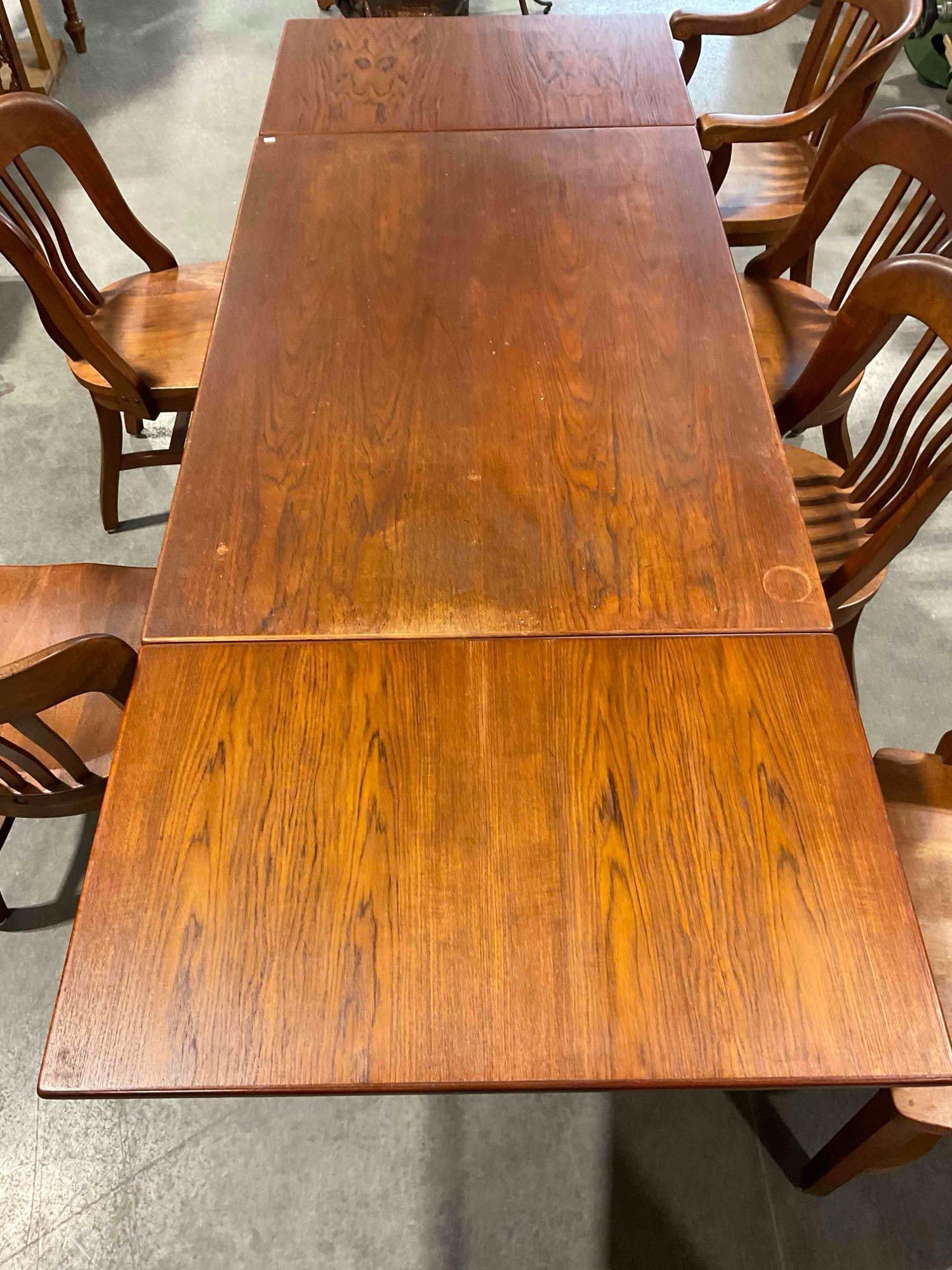 Vintage MCM Made in Denmark Expanding Dining Table w/ 6 Handsome Wood Chairs. See pics. - 11