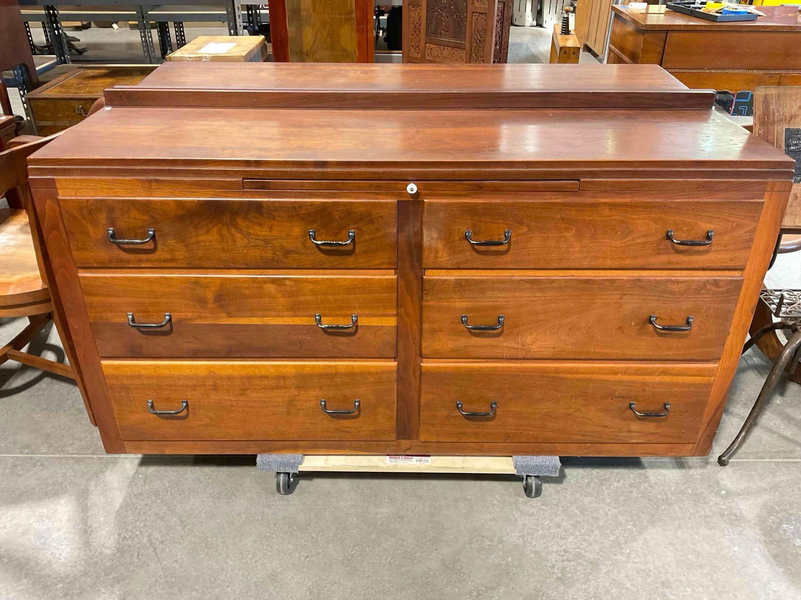 Vintage Handsome Cherry? Wood 6-Drawer Dresser w/ Pull Out Tray. Very Good Condition. See pics. (1 of 8)
