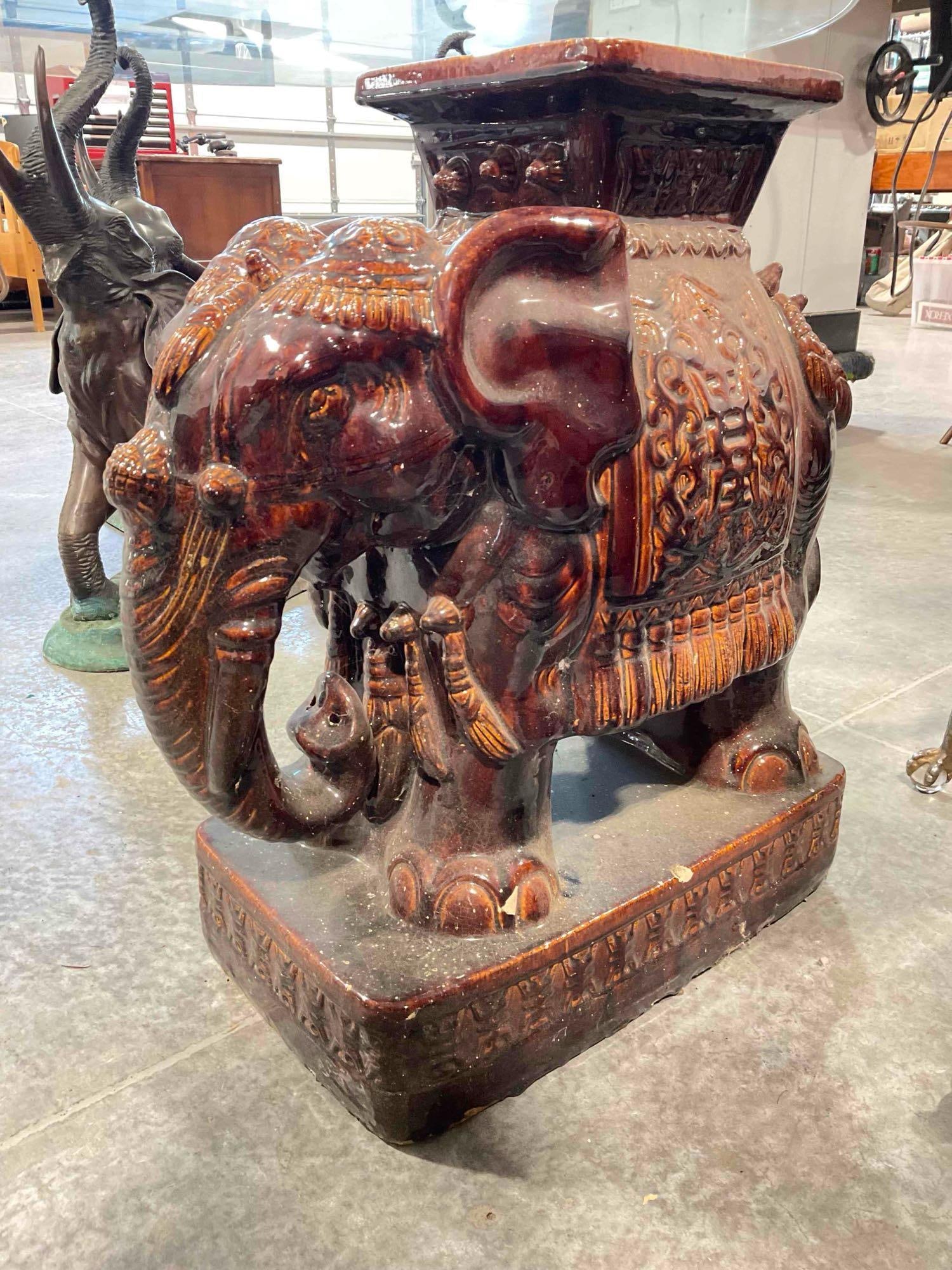 Vintage Brown Glazed Ceramic Asian Elephant Figural Planter Stand. Good Condition. See pics. (1 of 5)