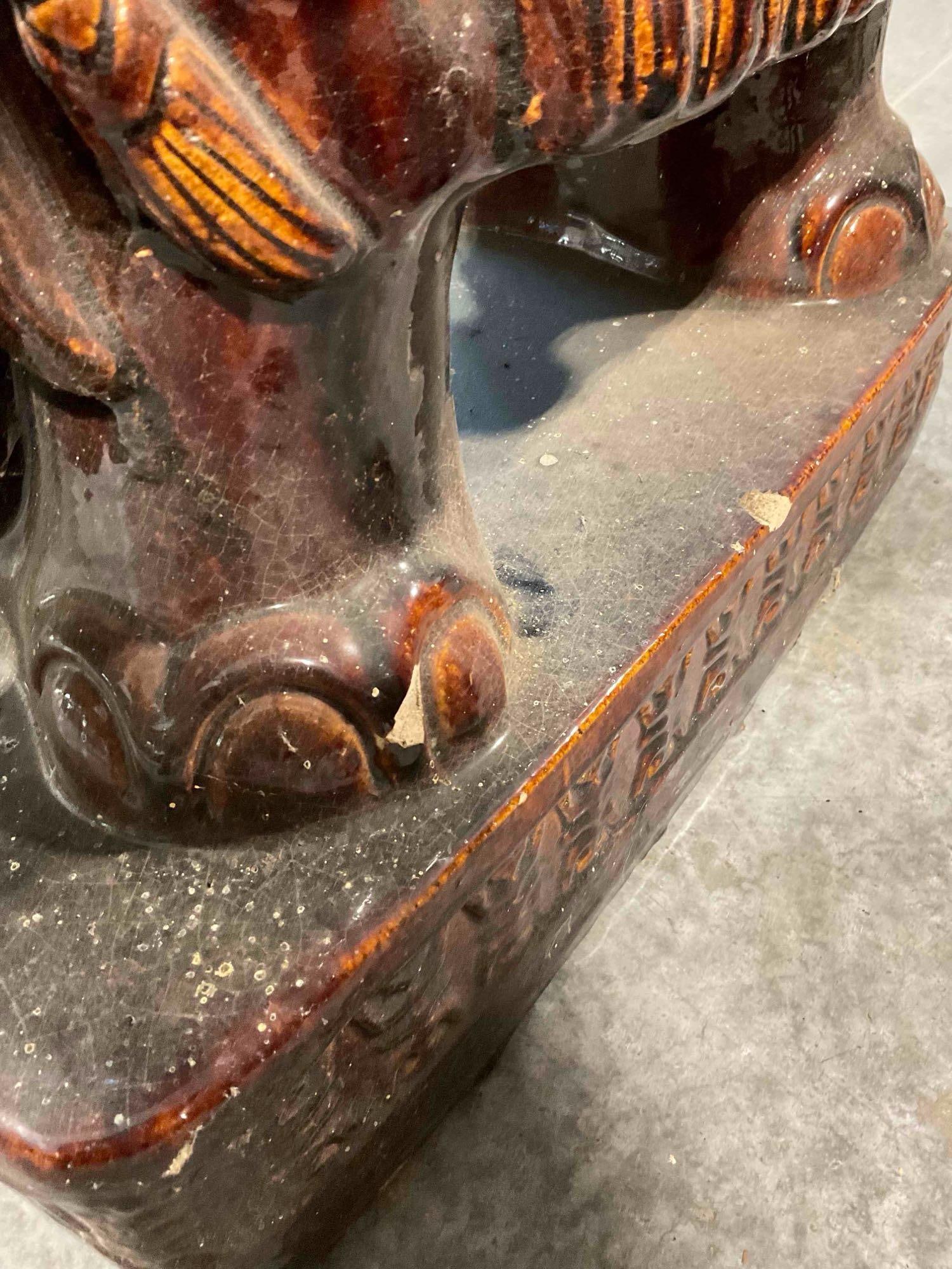 Vintage Brown Glazed Ceramic Asian Elephant Figural Planter Stand. Good Condition. See pics. - 4