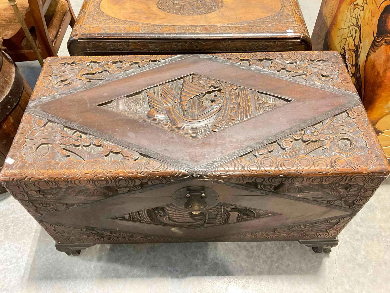 Antique? Chinese Ornately Carved Camphor Wood? Dowry Trunk. Very Good Condition. See pics. (1 of 11)