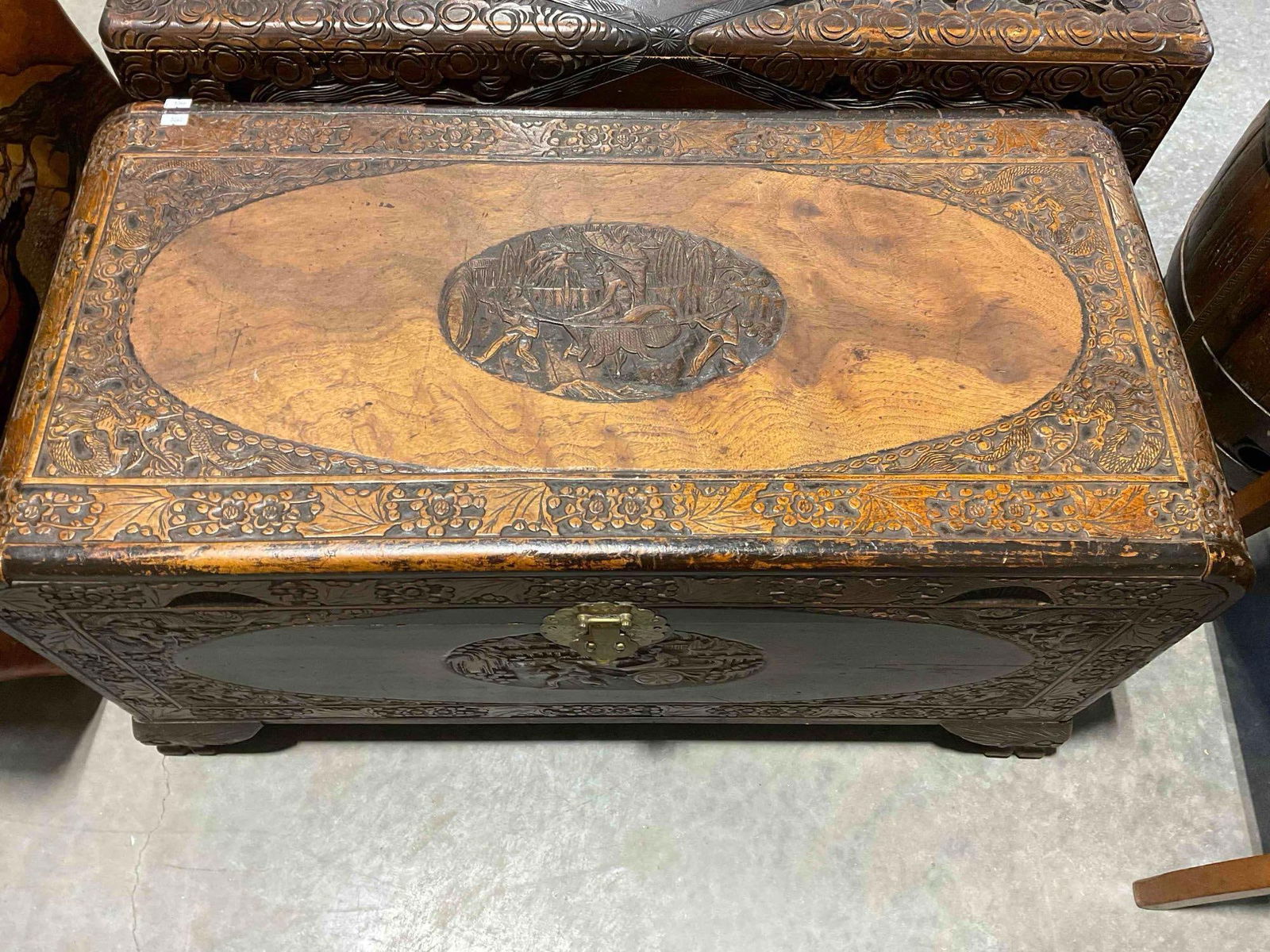 Antique? Chinese Ornately Carved Camphor Wood? Dowry Trunk w/ Palanquin Scene. See pics. (1 of 8)