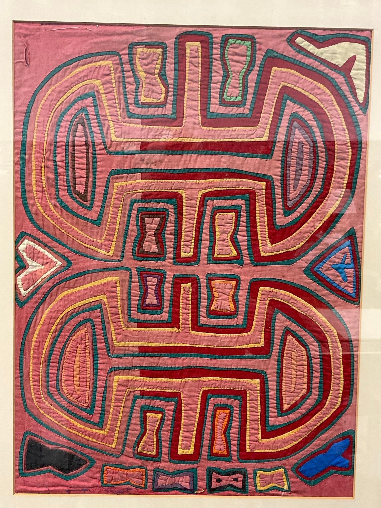 Framed Vintage Guna Mola Colorful Textile, Made by the Guna people in Panama, 28h x 23w x 3d in (1 of 6)