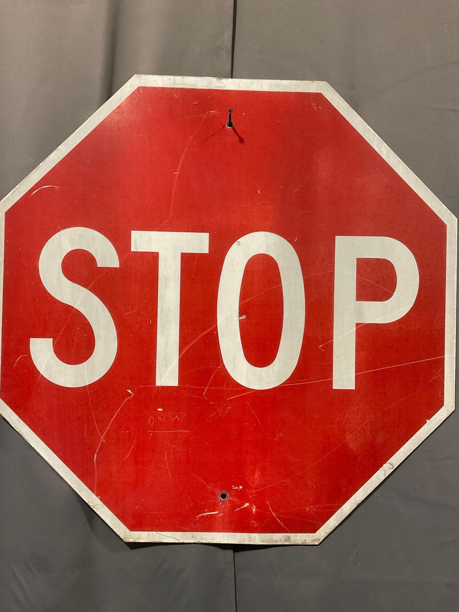 Stop Sign, 31h x 31w x 2d inches, Red & White Octagon, Reflective Front, few scratches (1 of 4)