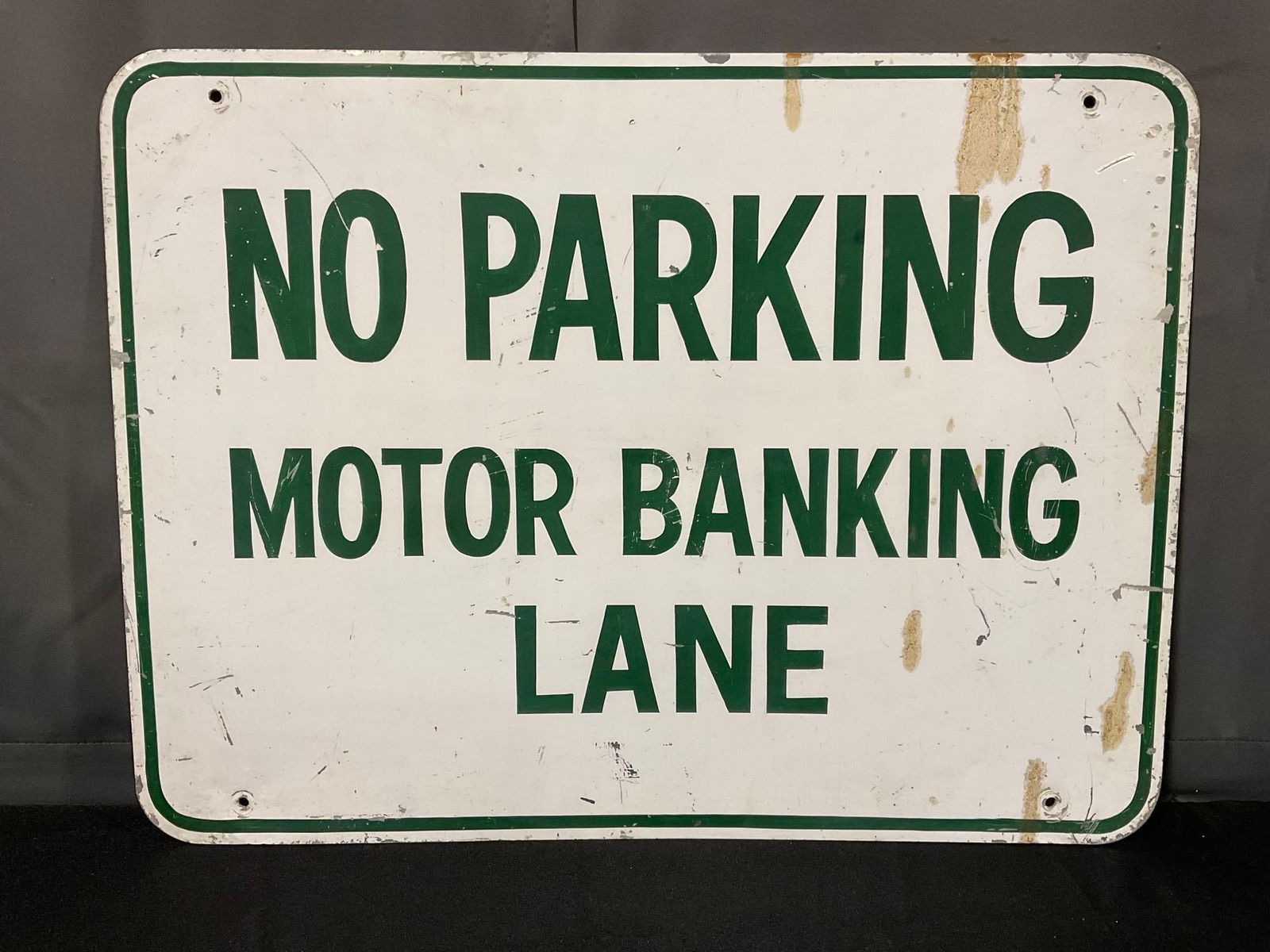 No Parking Motor Banking Lane Sign, Green Lettering on White Background, 19h x 25w x 2d inches (1 of 4)