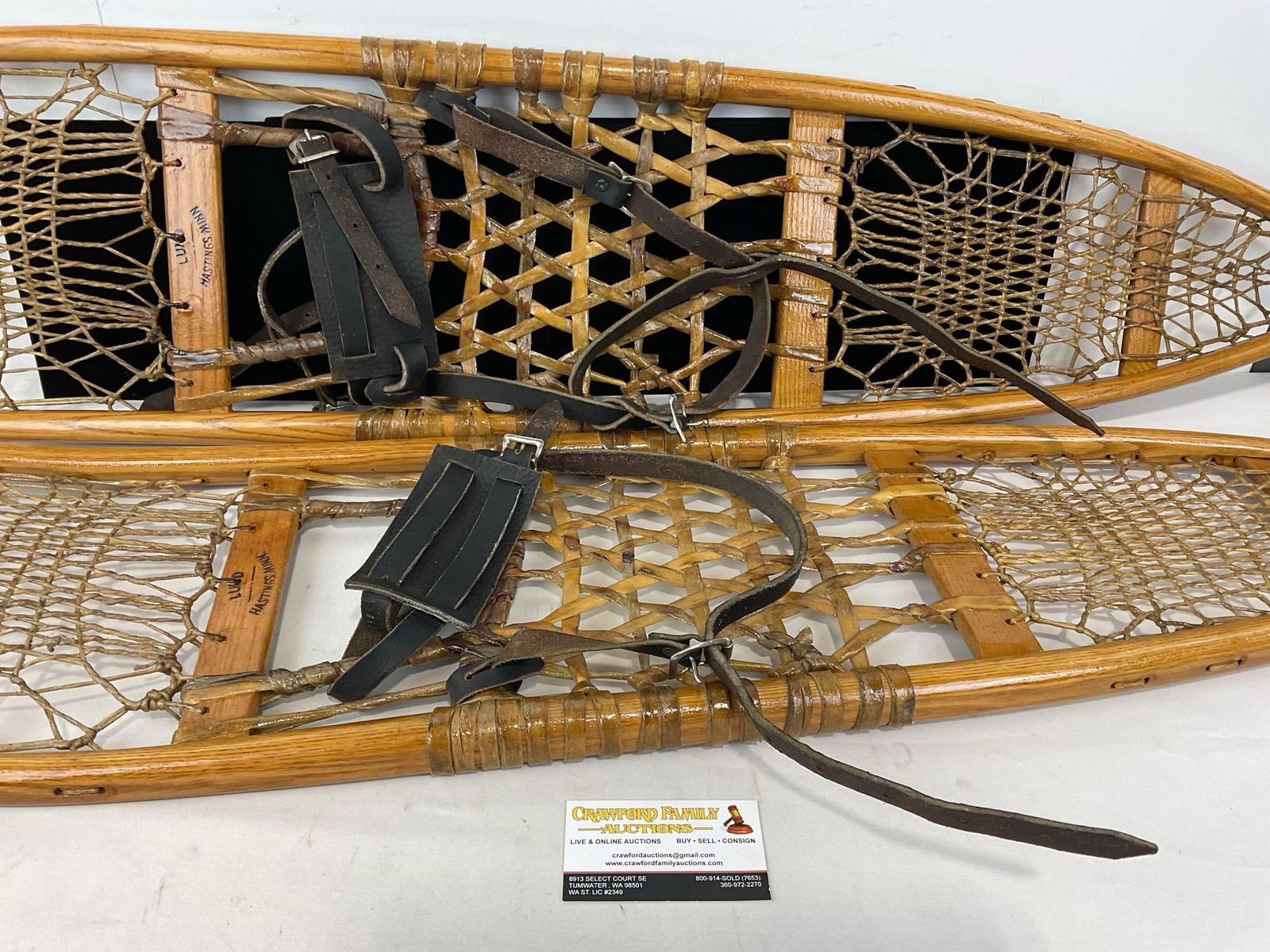 Vintage 1942 Pair of Snowshoes, Lund Hasting Minnesota, Rawhide & Wood Construction, 56h x 11w x ... (1 of 8)