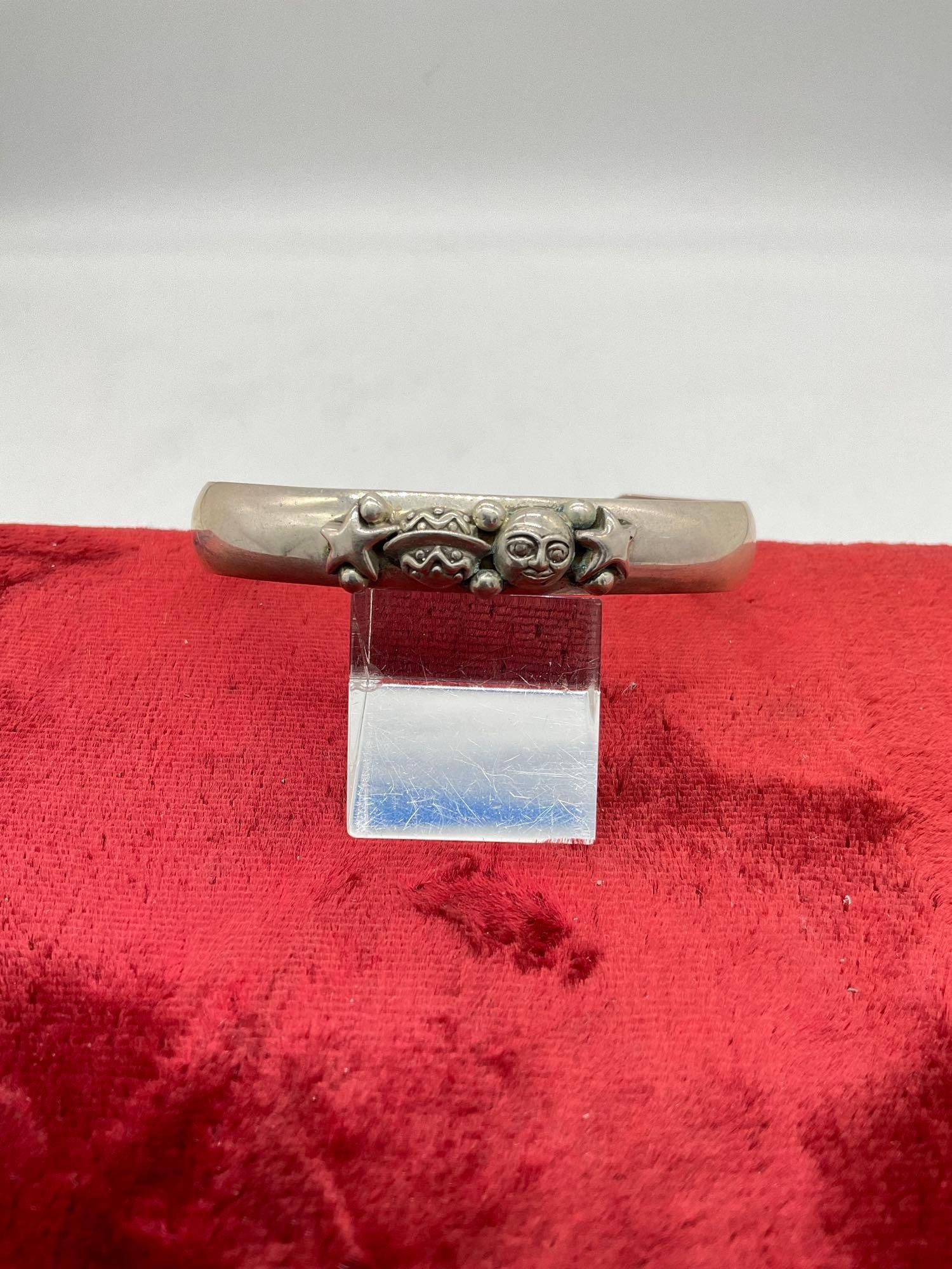 1986 Carol Felley SW N.A. inspired Sun, moon and stars planetary motif sterling silver bracelet: Jc-5320 