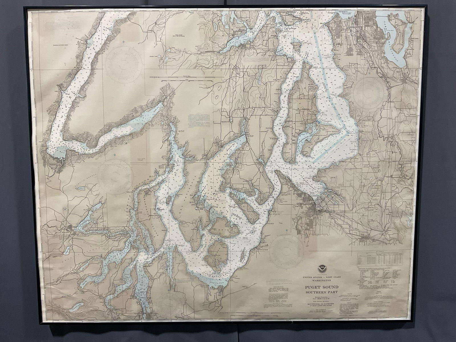US Washington Map, Puget Sound Southern Part, NOAA National Ocean Service, 33h x 40w x 3d inches (1 of 3)