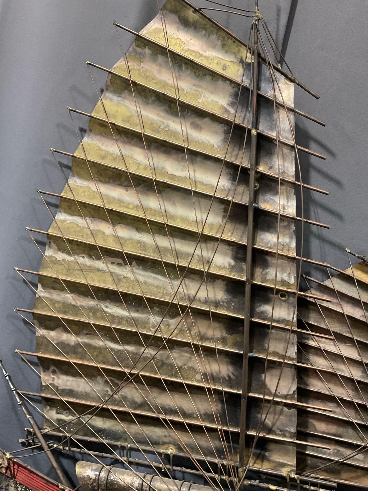 Mid Century Curtis Jere Brass and Copper Chinese junk ship sculpture art piece / wall hanging - 2