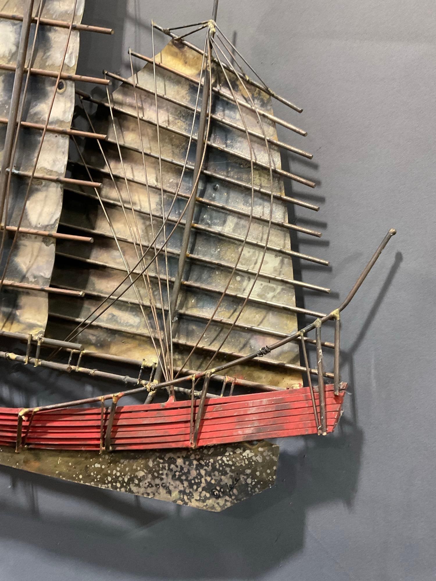 Mid Century Curtis Jere Brass and Copper Chinese junk ship sculpture art piece / wall hanging - 3