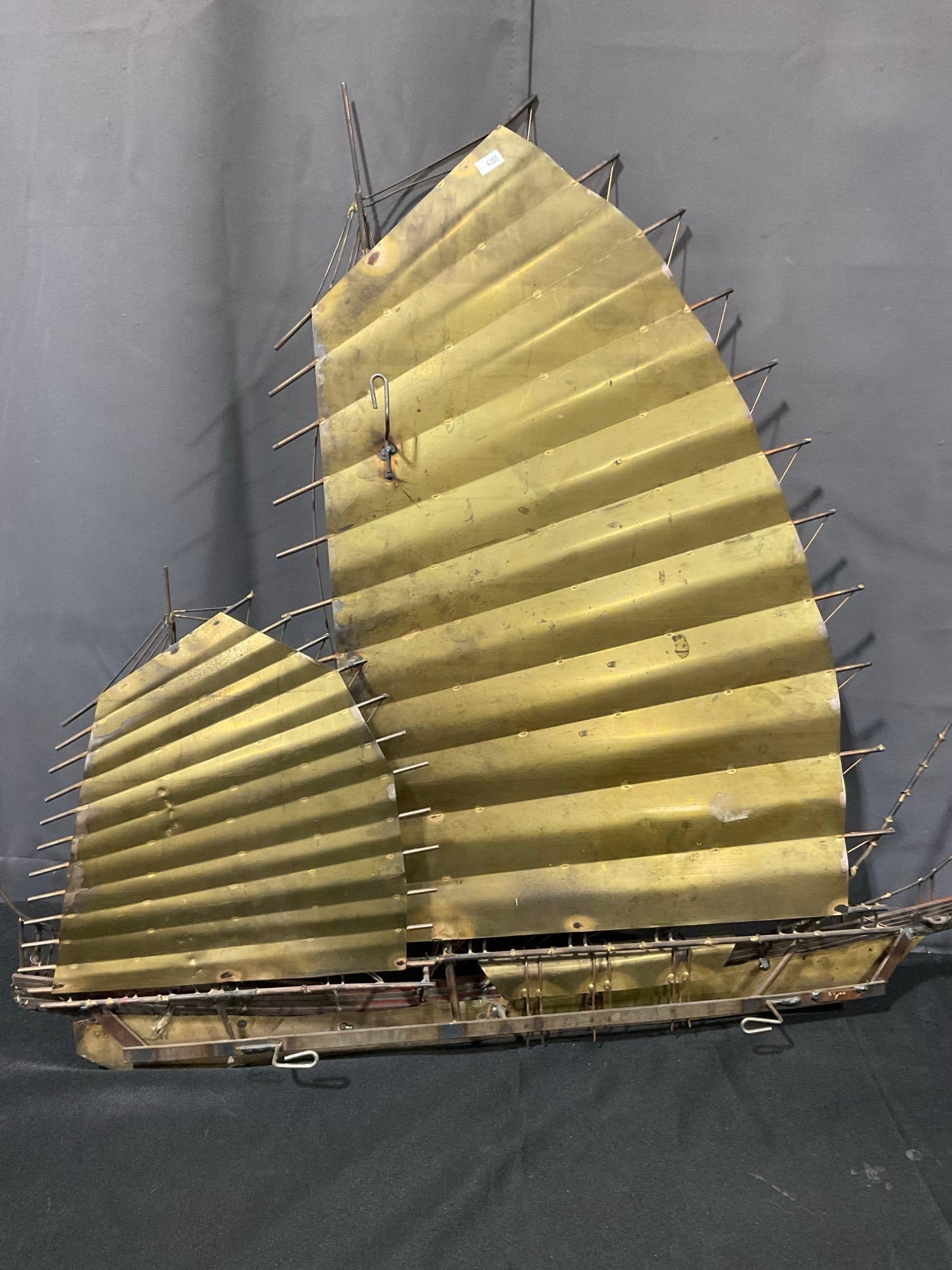 Mid Century Curtis Jere Brass and Copper Chinese junk ship sculpture art piece / wall hanging - 5