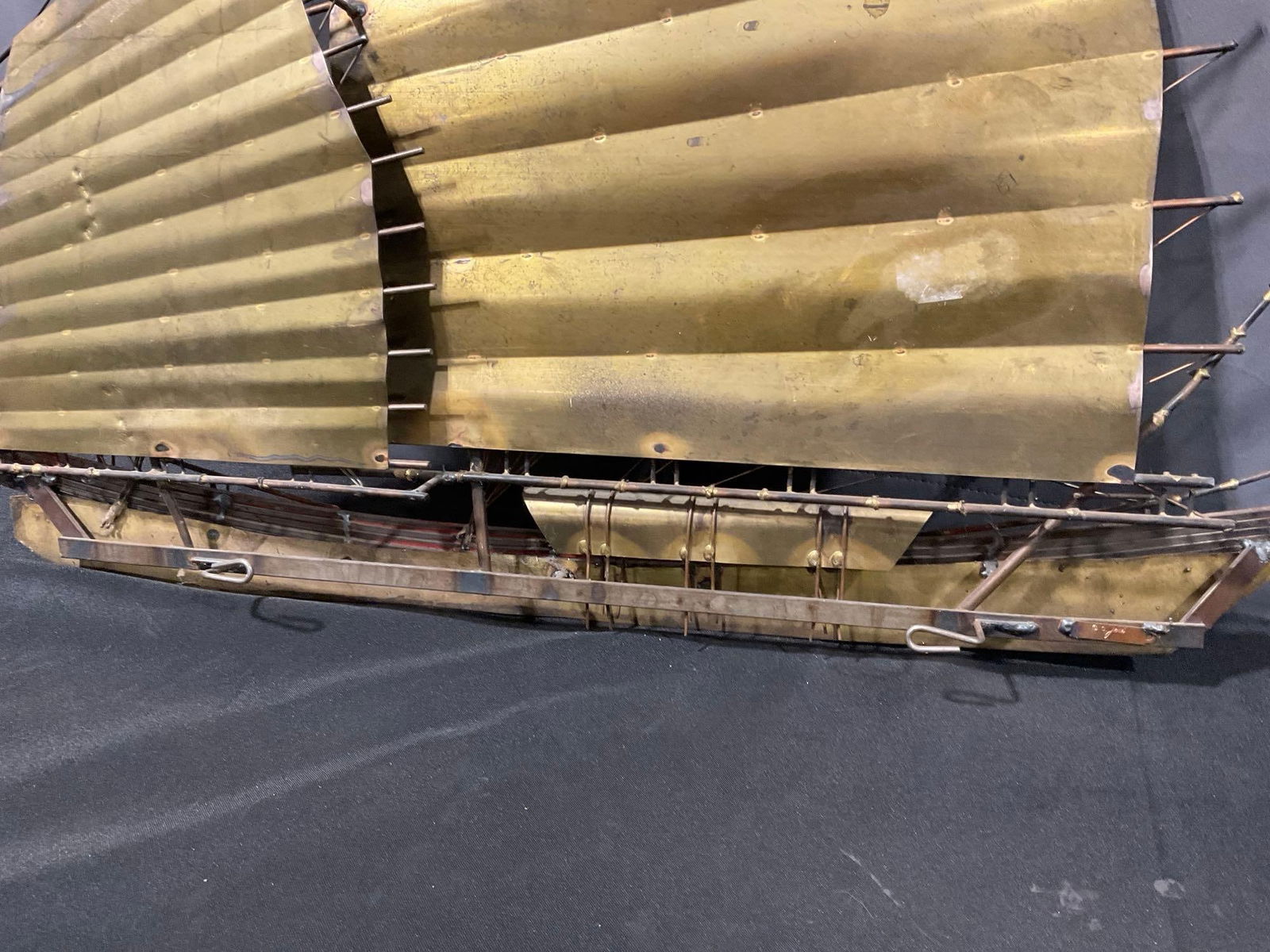 Mid Century Curtis Jere Brass and Copper Chinese junk ship sculpture art piece / wall hanging - 6