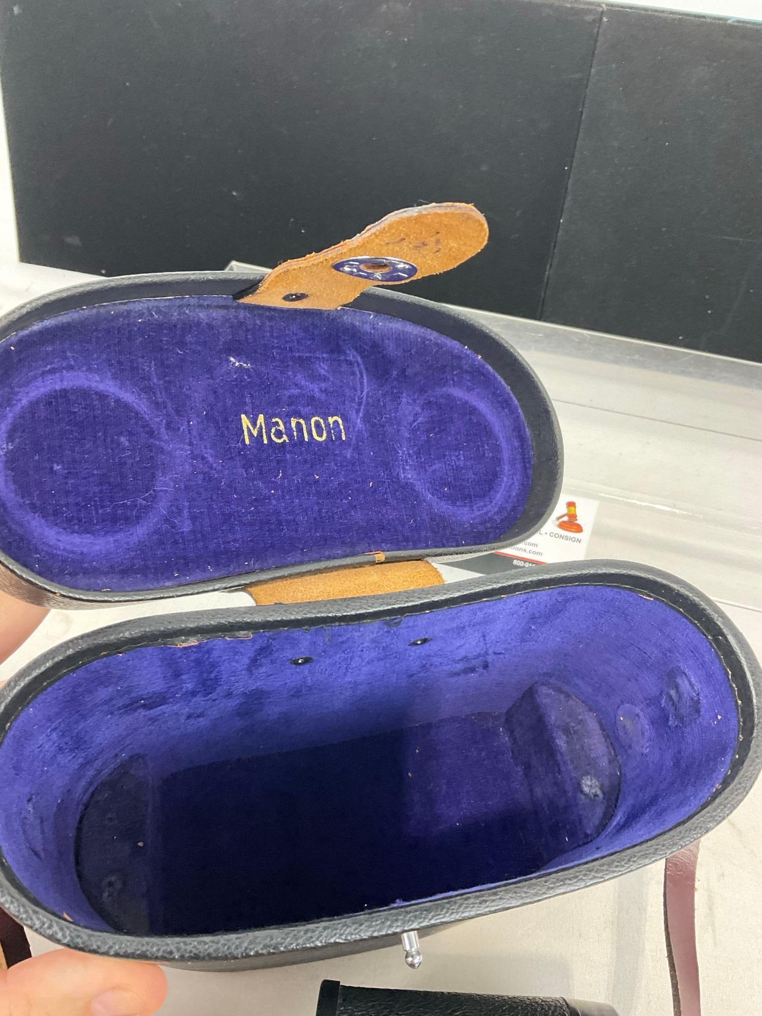Vintage Manon Binoculars 7x35 Extra Wide Angle Field 11 degrees, w/ Leather Case - 4