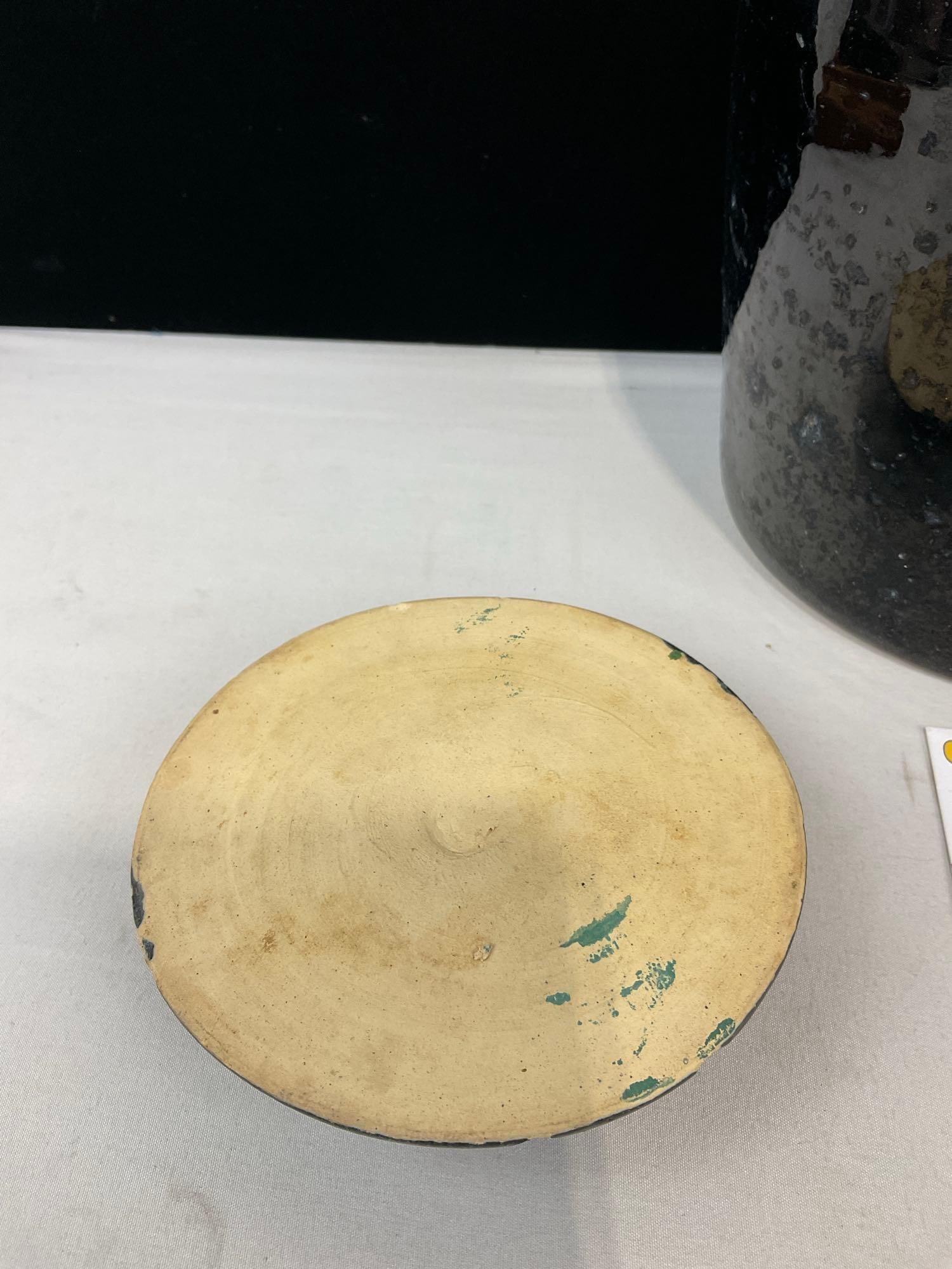 Vintage Dark Black Glazed Stoneware Crock w/ Lid, 11h x 8w x 8d inches - 3