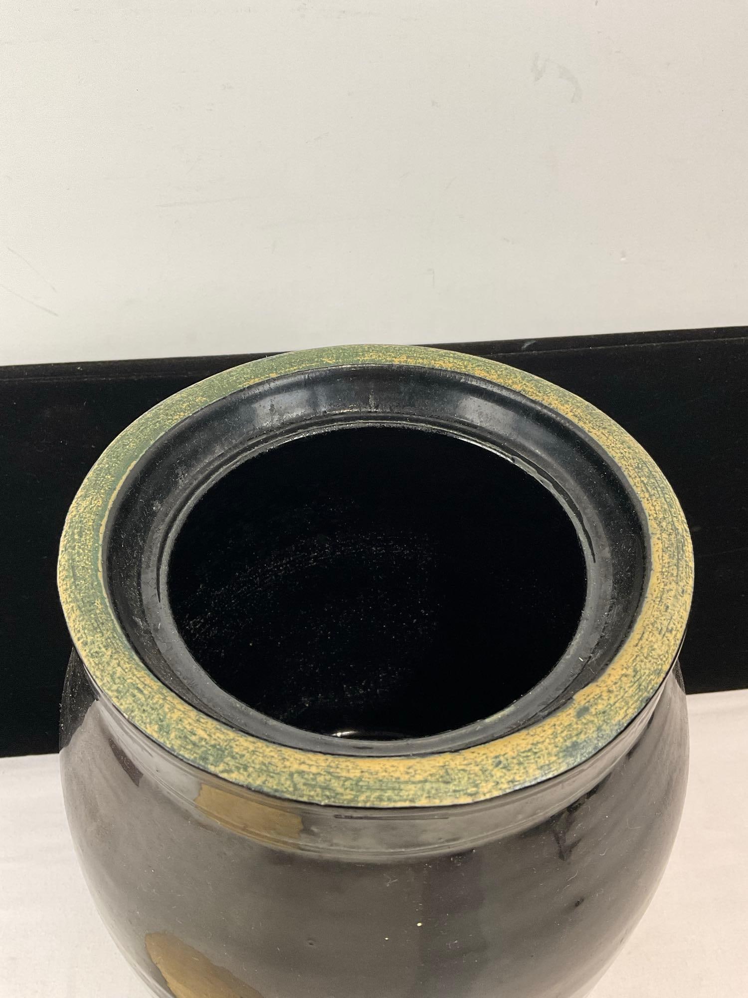 Vintage Dark Black Glazed Stoneware Crock w/ Lid, 11h x 8w x 8d inches - 4