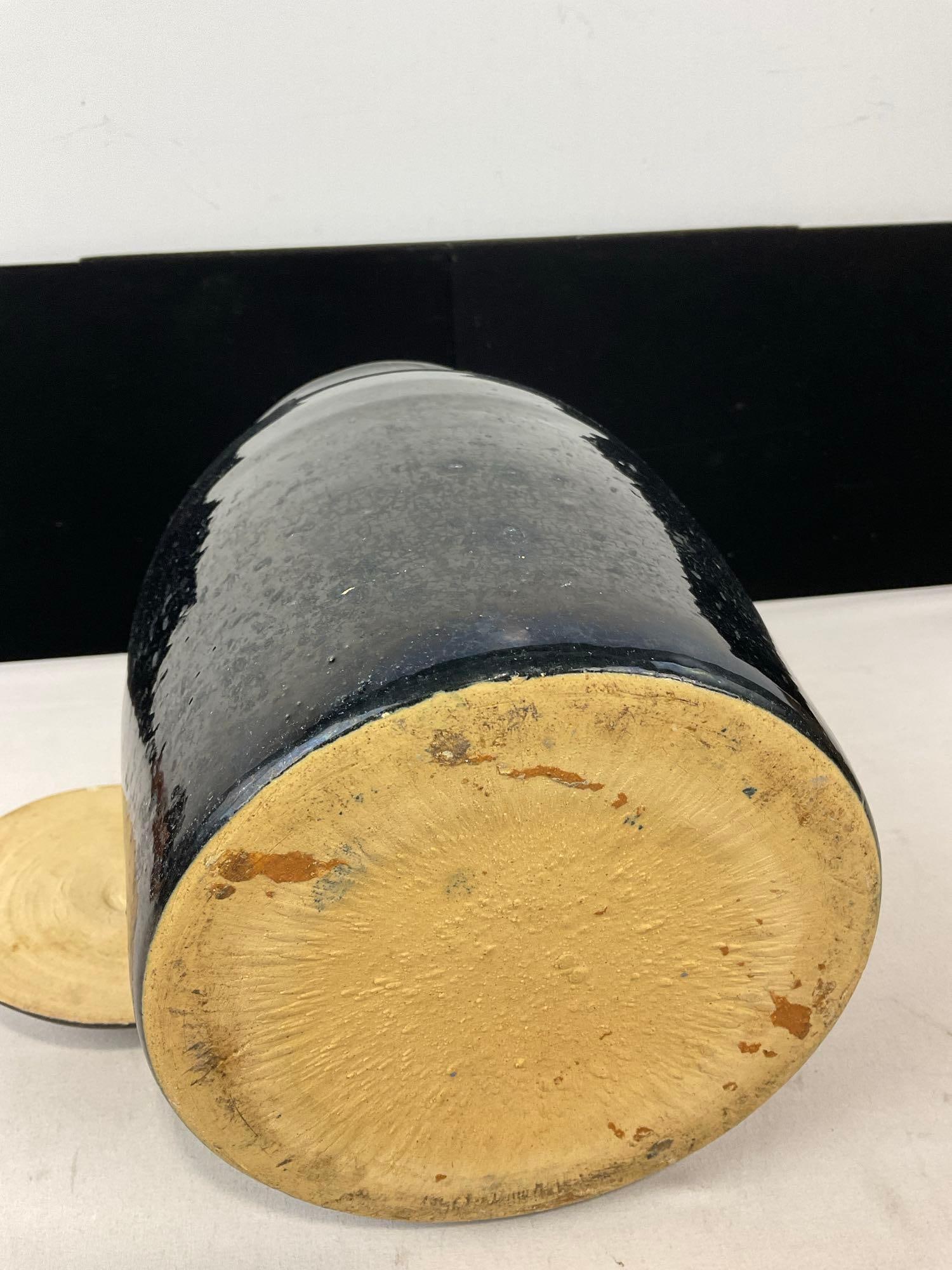 Vintage Dark Black Glazed Stoneware Crock w/ Lid, 11h x 8w x 8d inches - 5