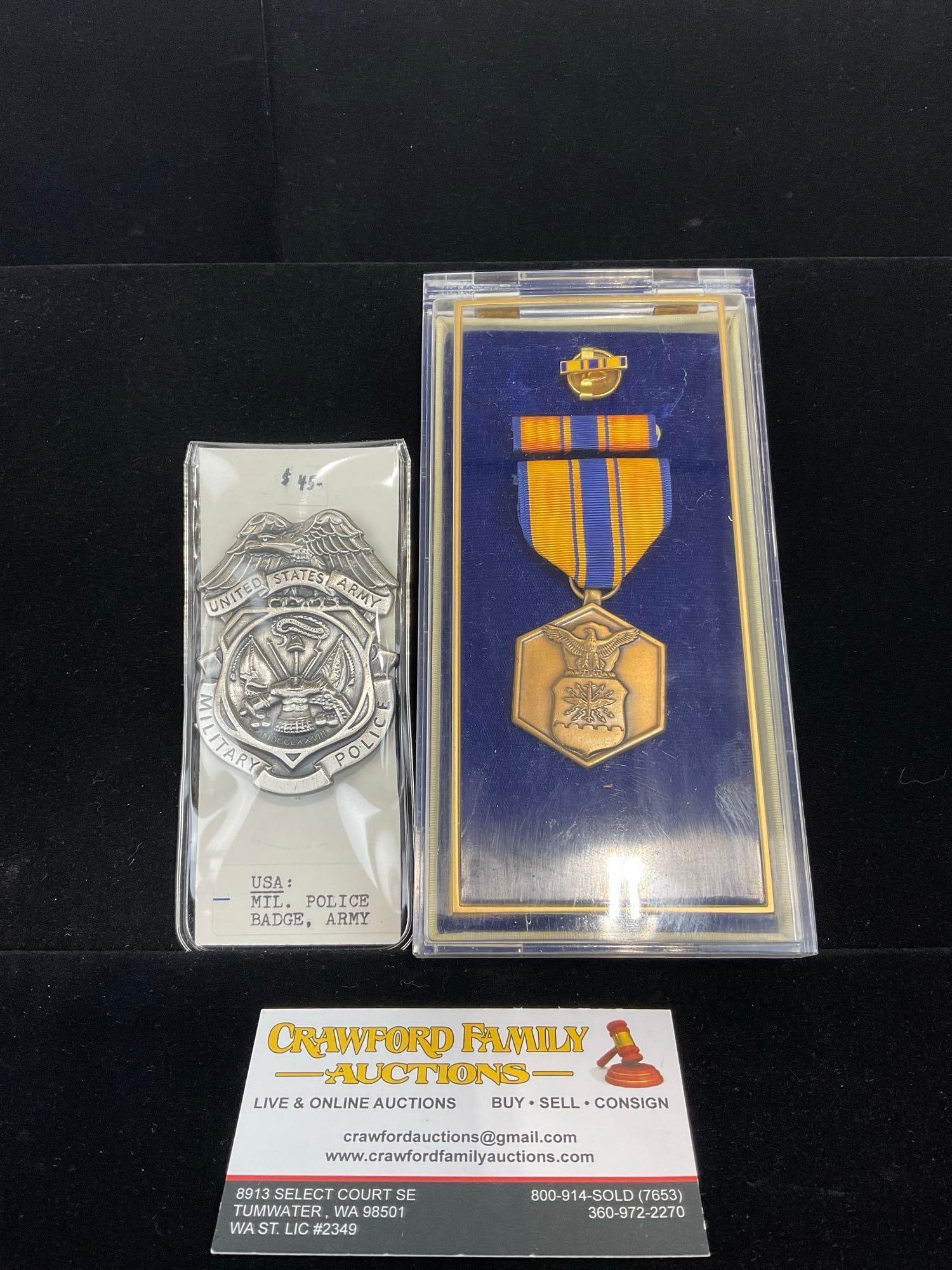 United States Army Military Police Badge & Air Force Medal & Pin in Case (1 of 4)