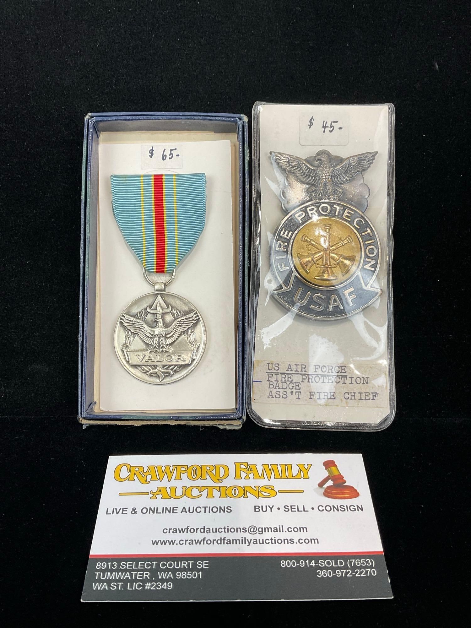 United States Air Force Civilian Medal for Valor & USAF Fire Protection Fire Fighter Badge (1 of 4)