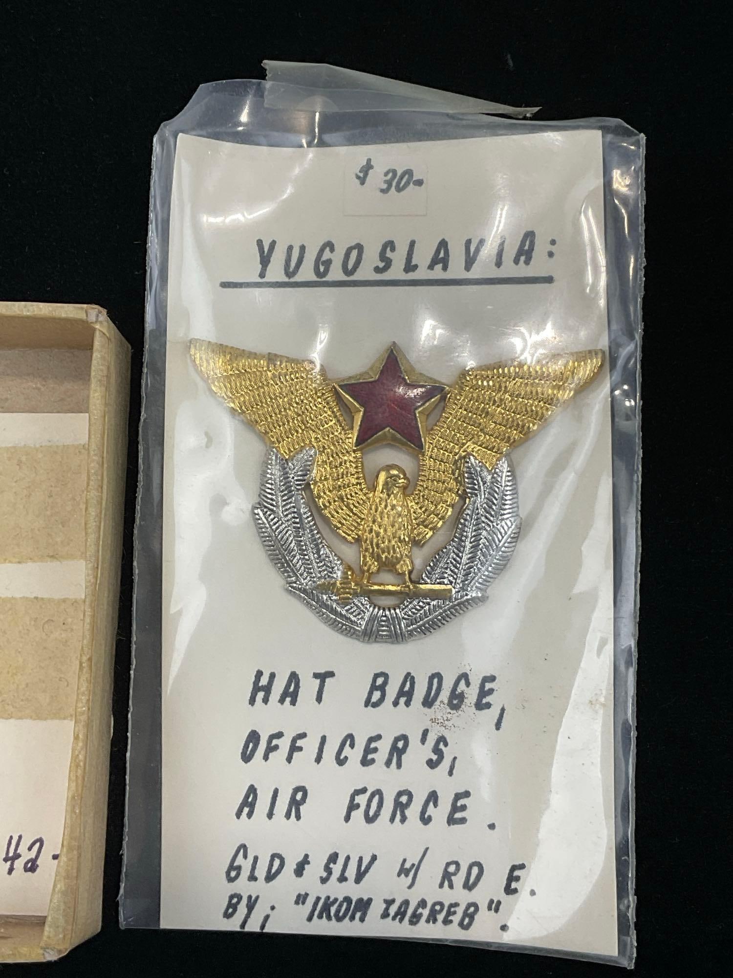 Vintage Yugoslavian Officers Air Force Hat Badge, Gold & Silver tone metal & USSR Brass Belt Buckle - 2