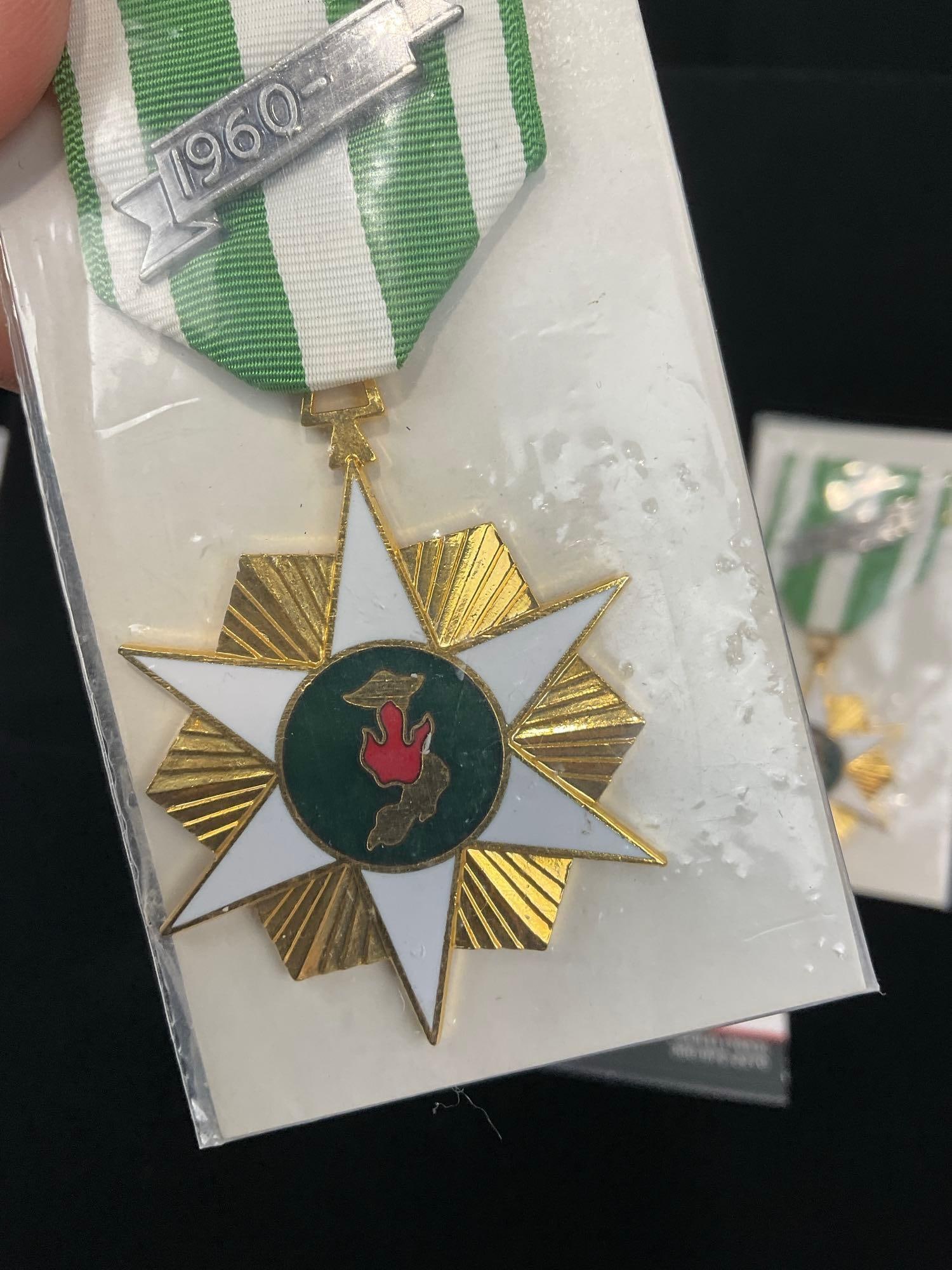 3 Republic of Vietnam (South Vietnam) Campaign Medals, Green/White Ribbon, Brass & Enamel - 3