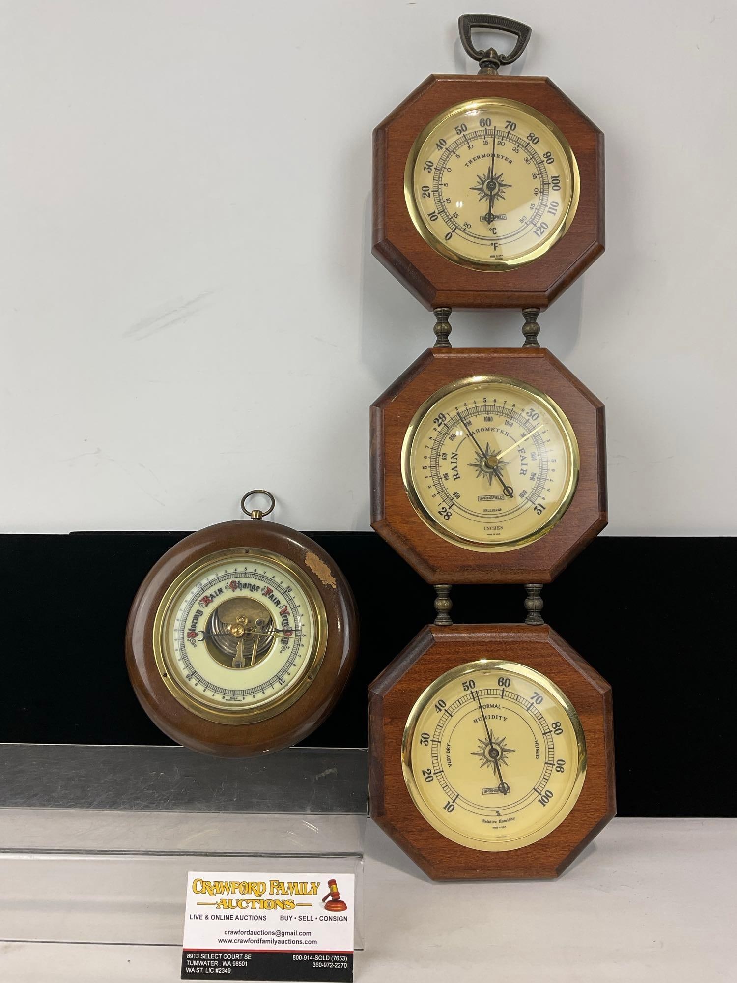 Vintage Wooden Framed Springfield Weather Station & Aneroid Barometer, 24h x 7w x 5d inches (1 of 7)