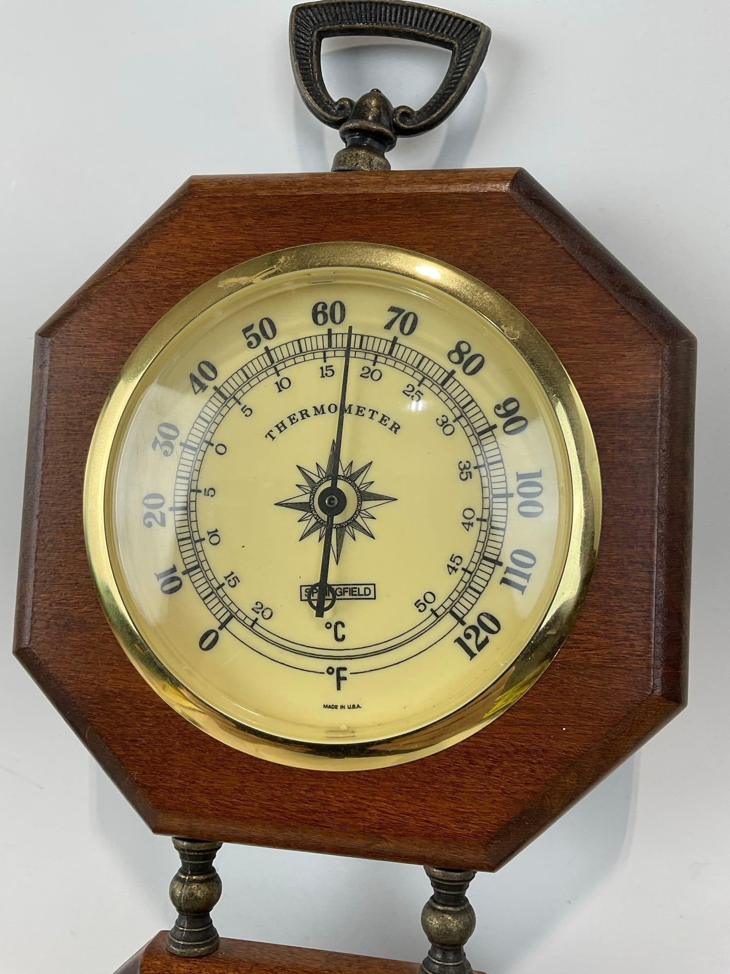 Vintage Wooden Framed Springfield Weather Station & Aneroid Barometer, 24h x 7w x 5d inches - 5