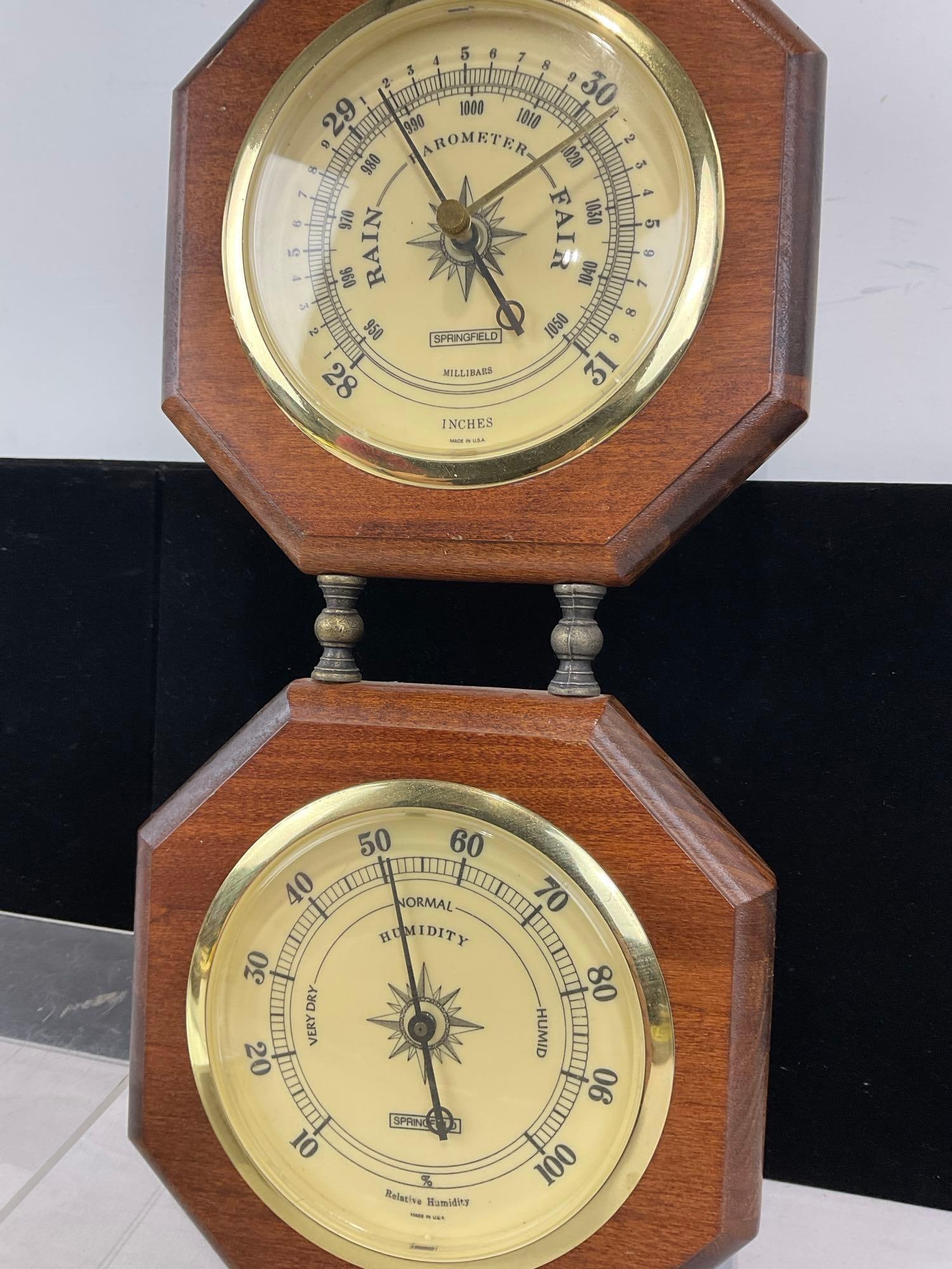 Vintage Wooden Framed Springfield Weather Station & Aneroid Barometer, 24h x 7w x 5d inches - 6