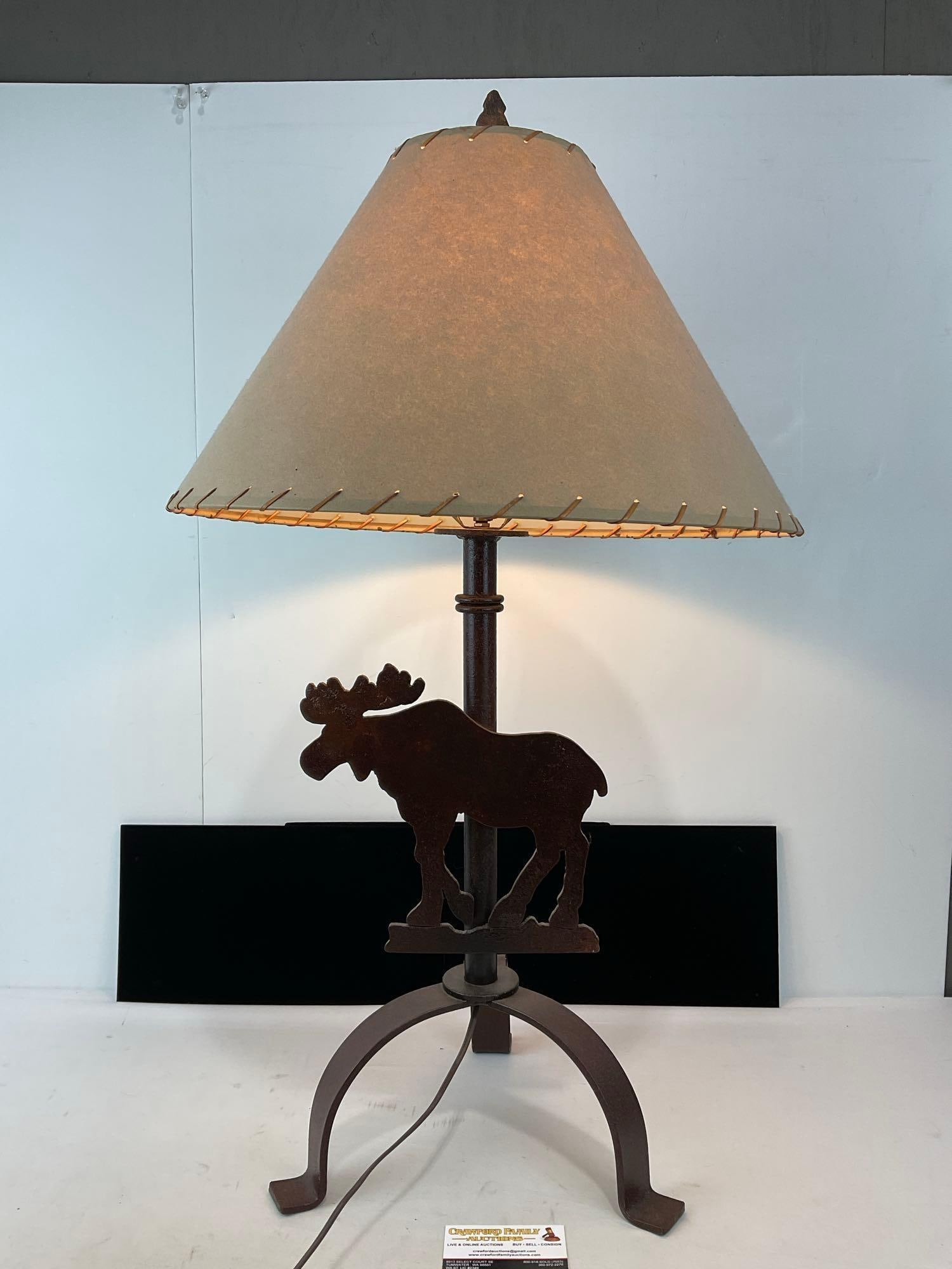 Sheet Metal Wrought Iron Lamp w/ Hide Shade, 35h x 20w x 20d inches (1 of 5)
