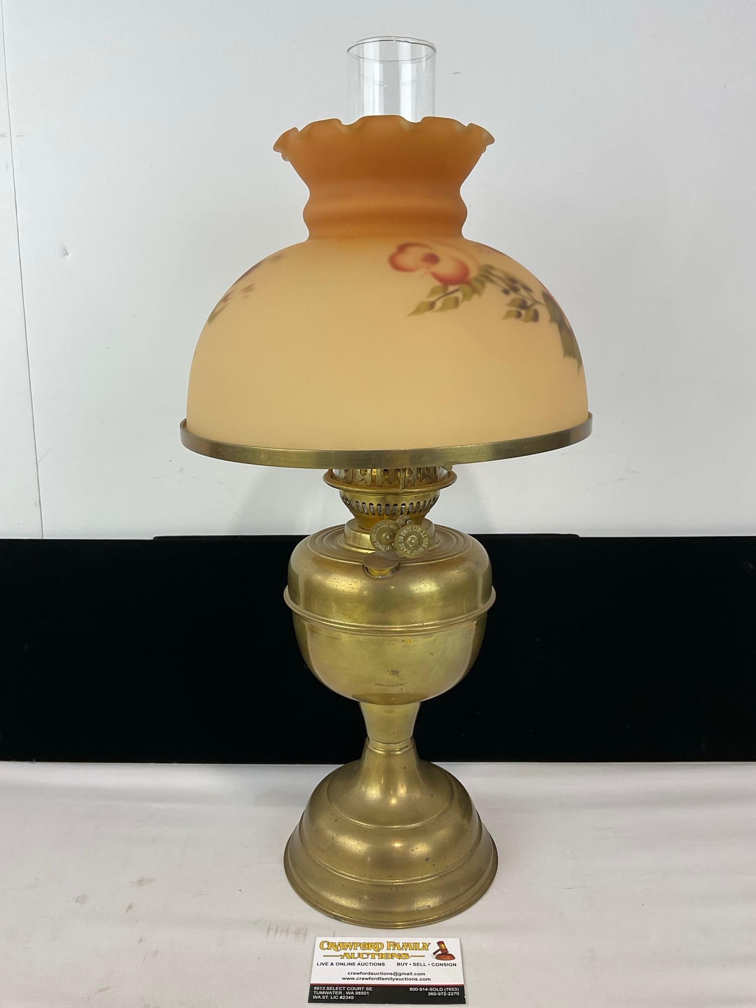 Antique John Scott Oil Lamp, Gone with the Wind style, Milk Glass Shade, 22h x 11w x 11d inches (1 of 4)
