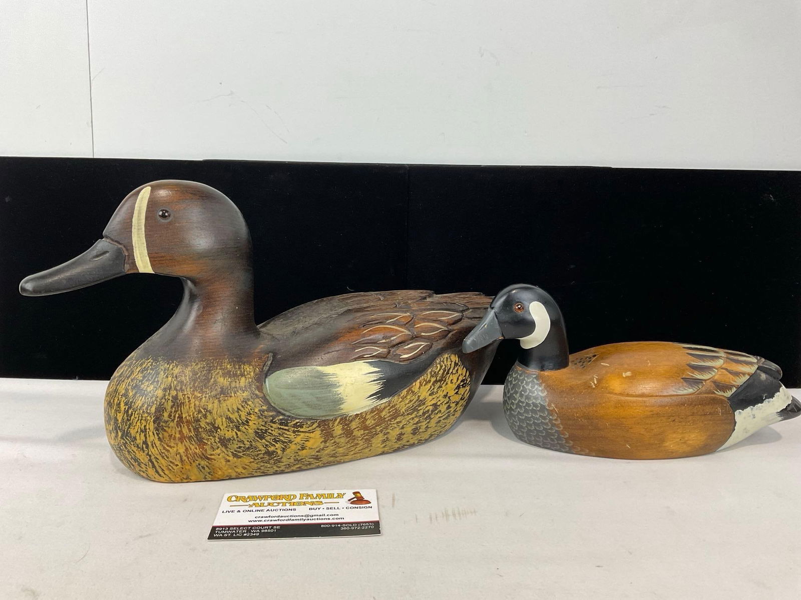 2 Vintage Handcarved Wooden Duck Decoys, Leo Koppy & Canada Goose, 9h x 15w x 6d inches (1 of 5)
