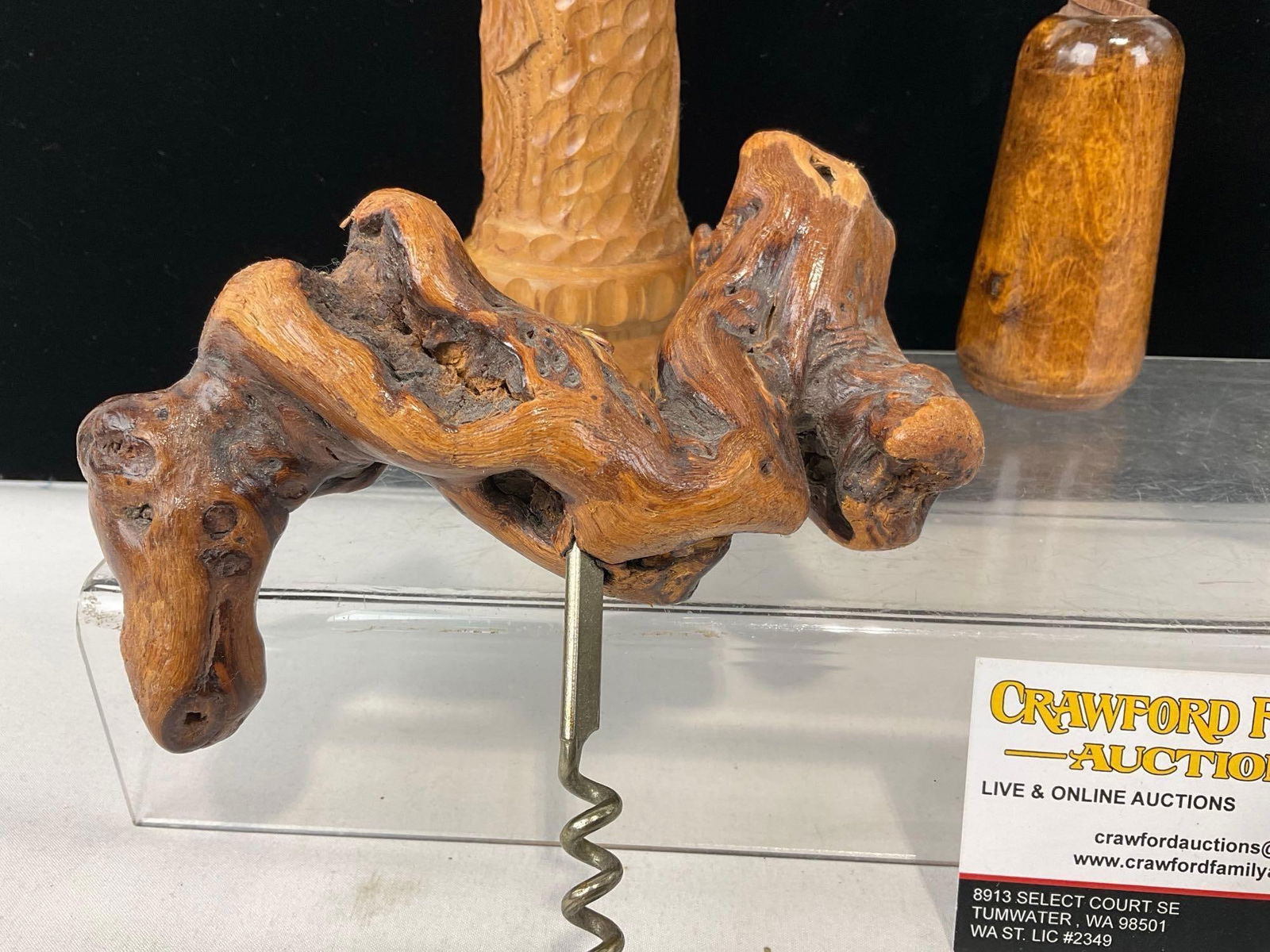 4 Corkscrews, 3 French Style Hand-Turned Wooden Corkscrews & 1 w/Burlwood Handle - 2