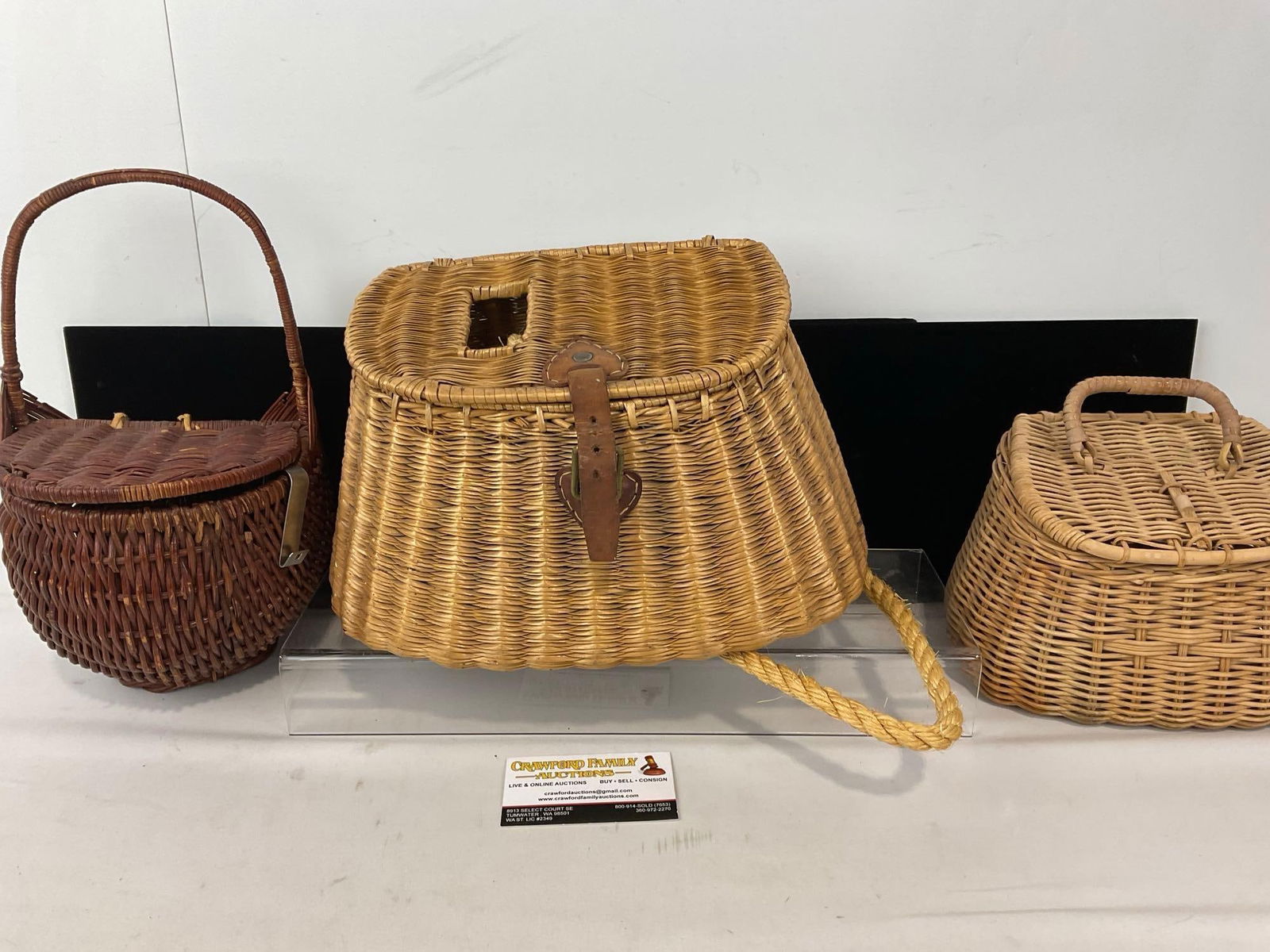 3 Assorted Baskets, Creel Fishing Basket, Wall Hanging & Picnic style, 14h x 12w x 7d inches (1 of 2)
