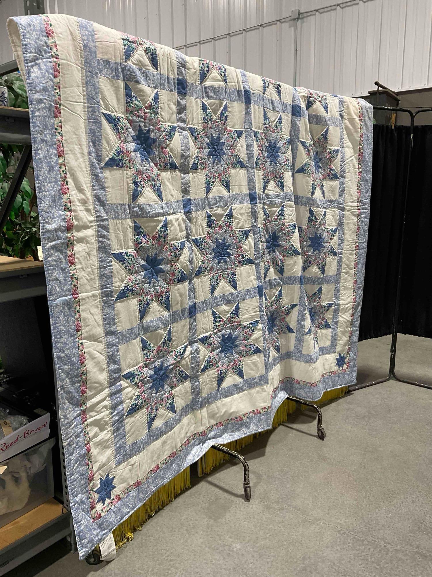 Vintage Arch Quilts 86" x 86" Cotton Mix Quilted Blanket w/ Blue & White Star Pattern. See pics. - 3
