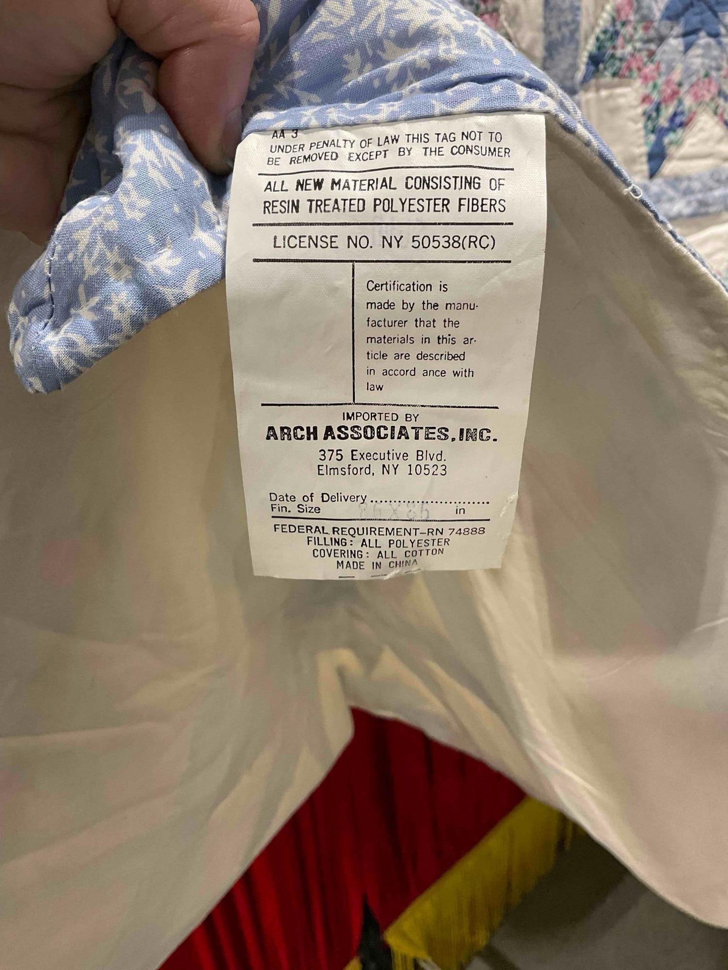 Vintage Arch Quilts 86" x 86" Cotton Mix Quilted Blanket w/ Blue & White Star Pattern. See pics. - 4