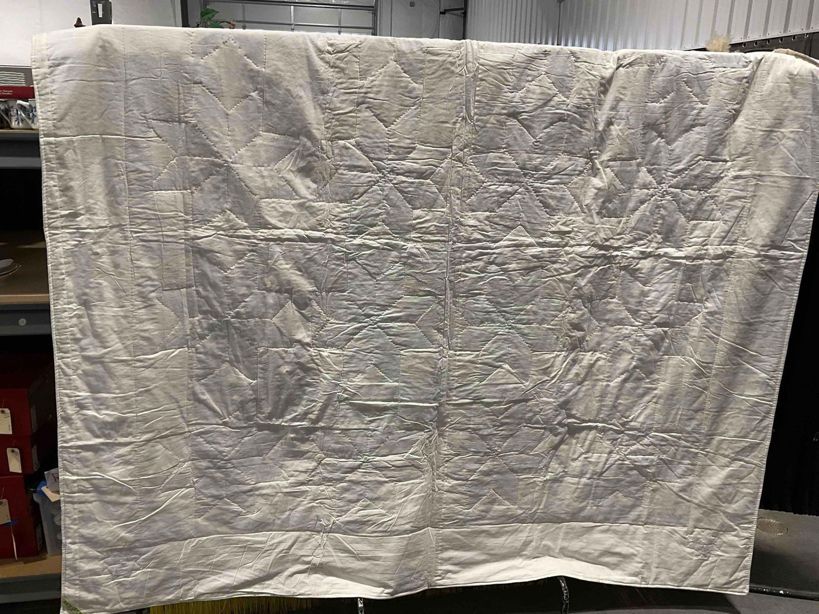 Vintage Arch Quilts 86" x 86" Cotton Mix Quilted Blanket w/ Blue & White Star Pattern. See pics. - 9