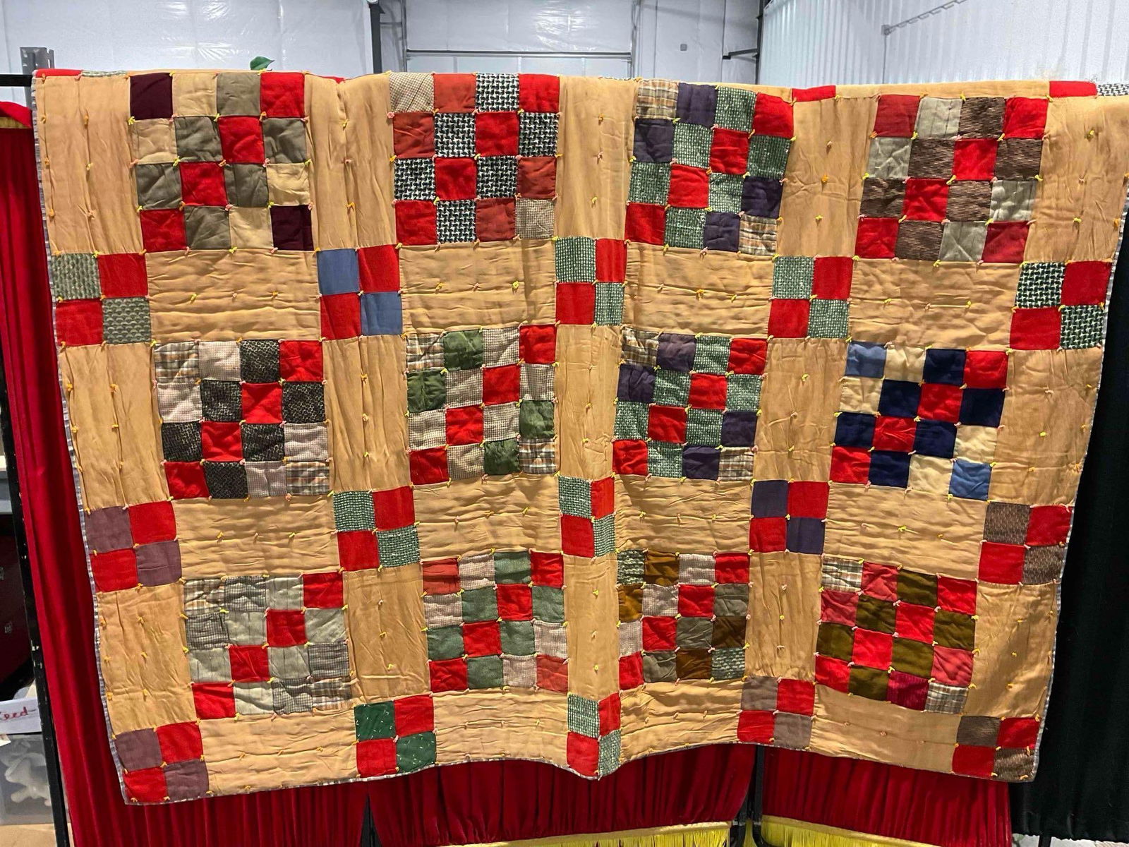 Vintage Hand Quilted? Patchwork Blanket Bedspread w/ Checkerboard Pattern. Very Good Cond. (1 of 5)